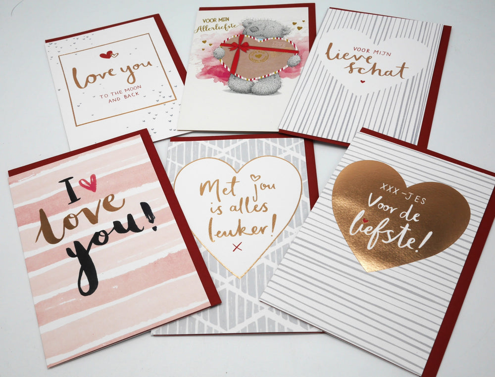 6 valentijnskaarten set van 6 verschillende liefdeskaarten