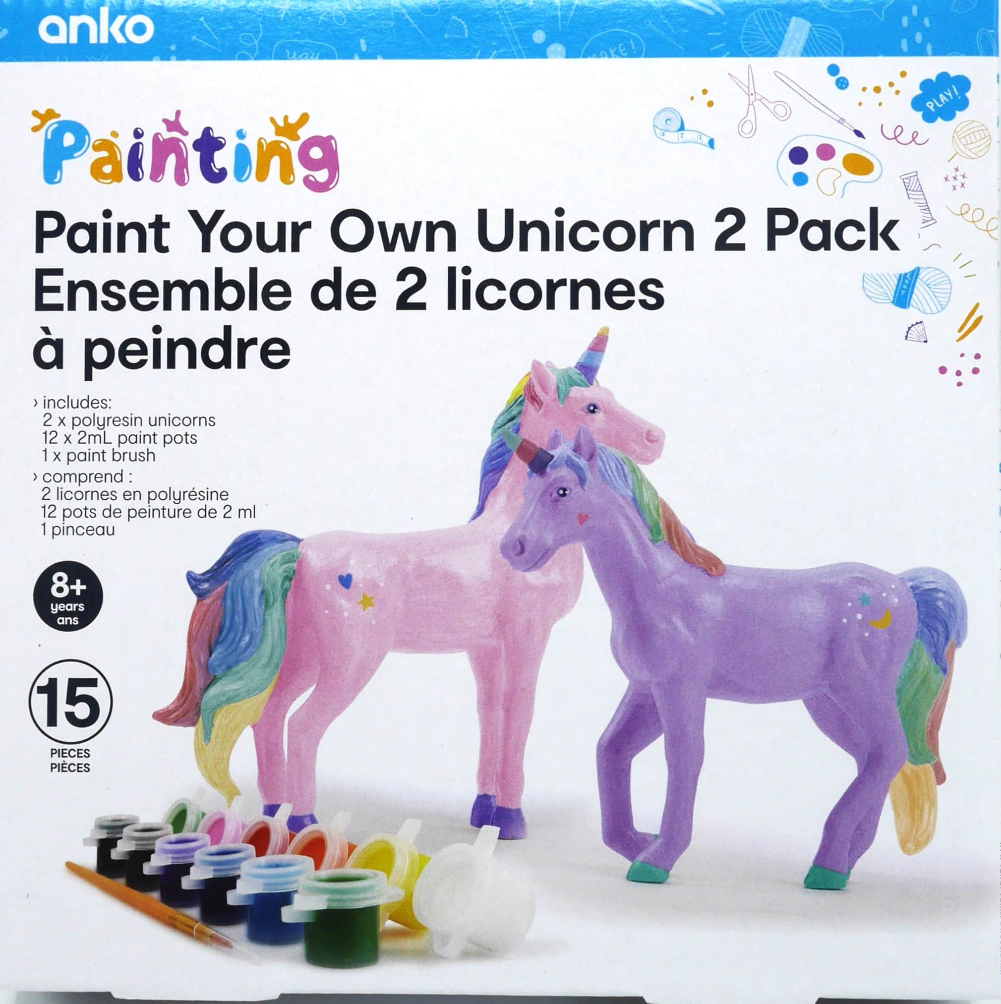 Playgo 2 eenhoorns van polyhars om in je eigen kleuren te schilderen