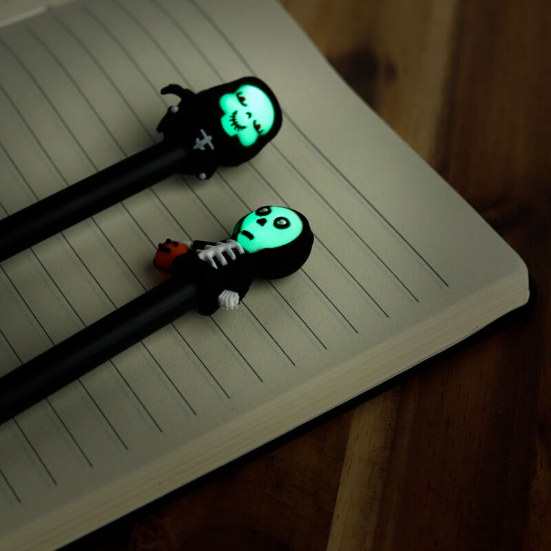 Glow in the dark spoken skeletten fijnschrijver pen - zwart