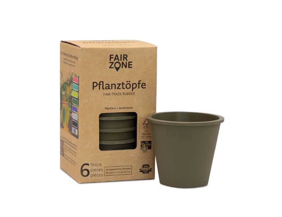 Fairzone plantenpotten - rubber - olijf - 6 stuks