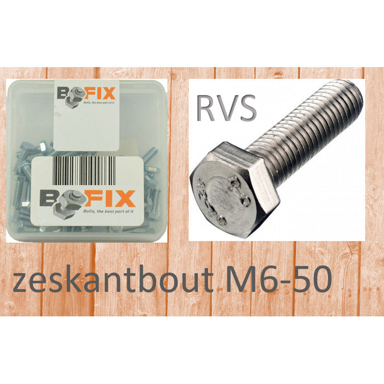 Bofix zeskantbout RVS m6x50 per 25 stuks 218650