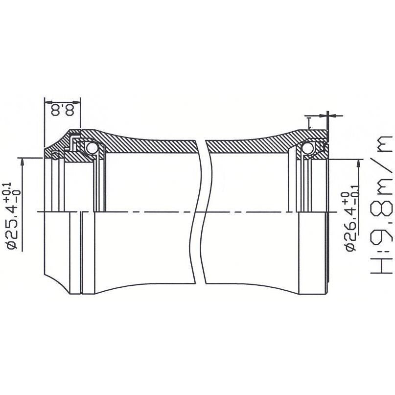 Tecora Balhoofdstel1 inch geinteg. 45x45 26,4 kar.zwart