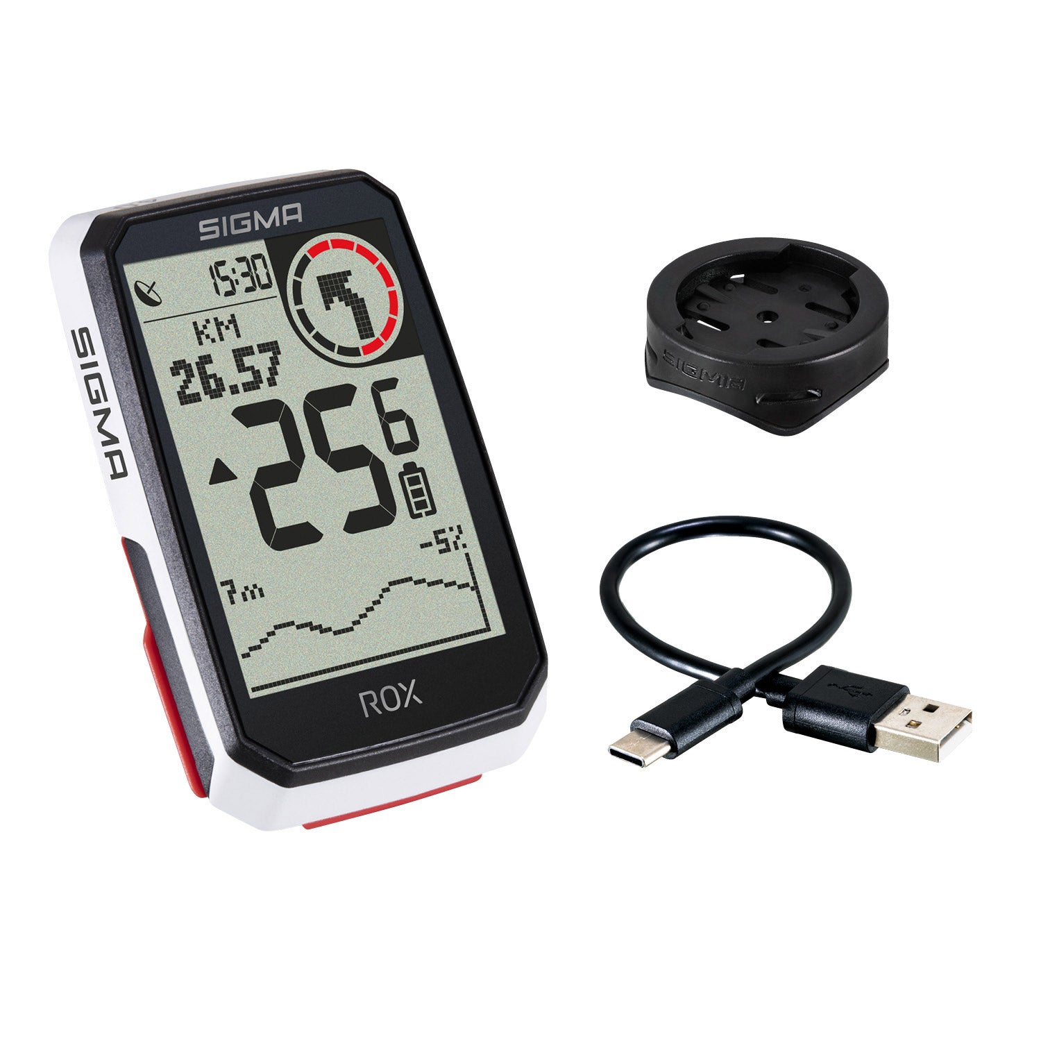 Sigma rox 4.0 gps zw wit standaard stuurhouder + usb-c oplaadkabel