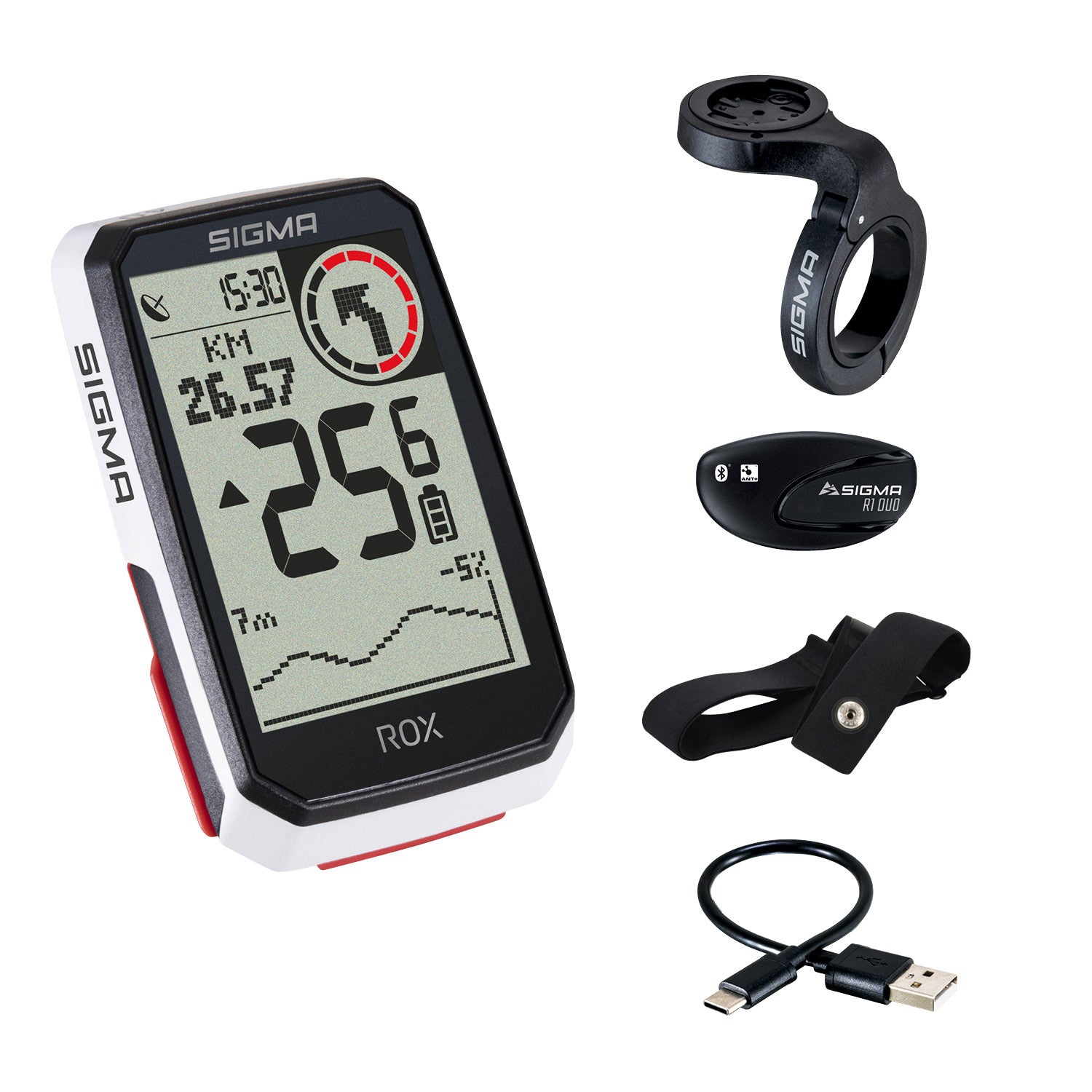 Sigma rox 4.0 gps zw met hr stuurhouder + ant + ble borstriem