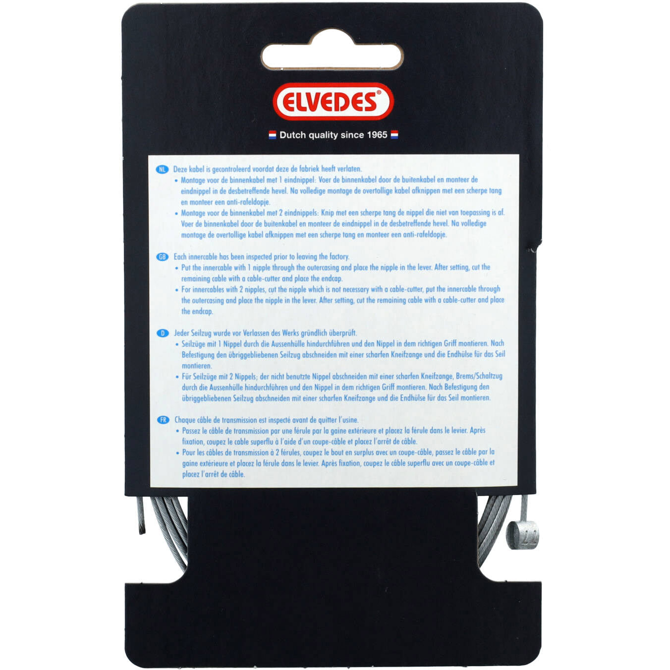 Elvedes rem binnenkabel 3000mm verzinkt ø1,5mm t-nippel