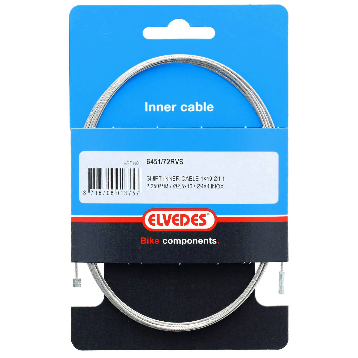 Elvedes schakel binnenkabel 2250mm ø1,1mm n n-nippel RVS