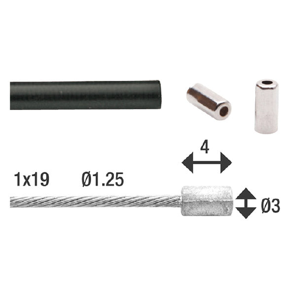 Elvedes Throttle cable universal 1700mm 2250mm galvanized black (on card)