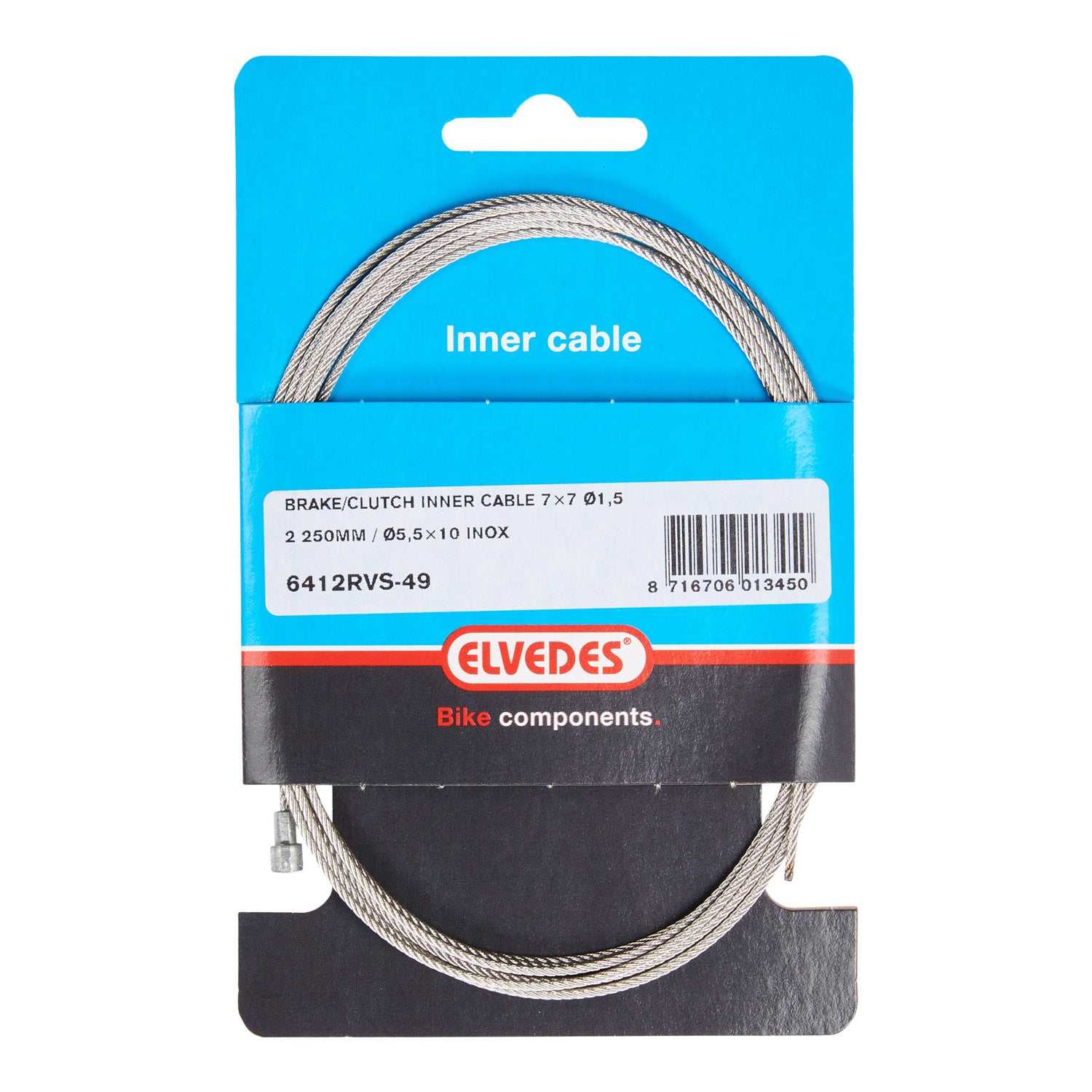 Elvedes rem binnenkabel 2250mm v-nippel 6412rvs-49