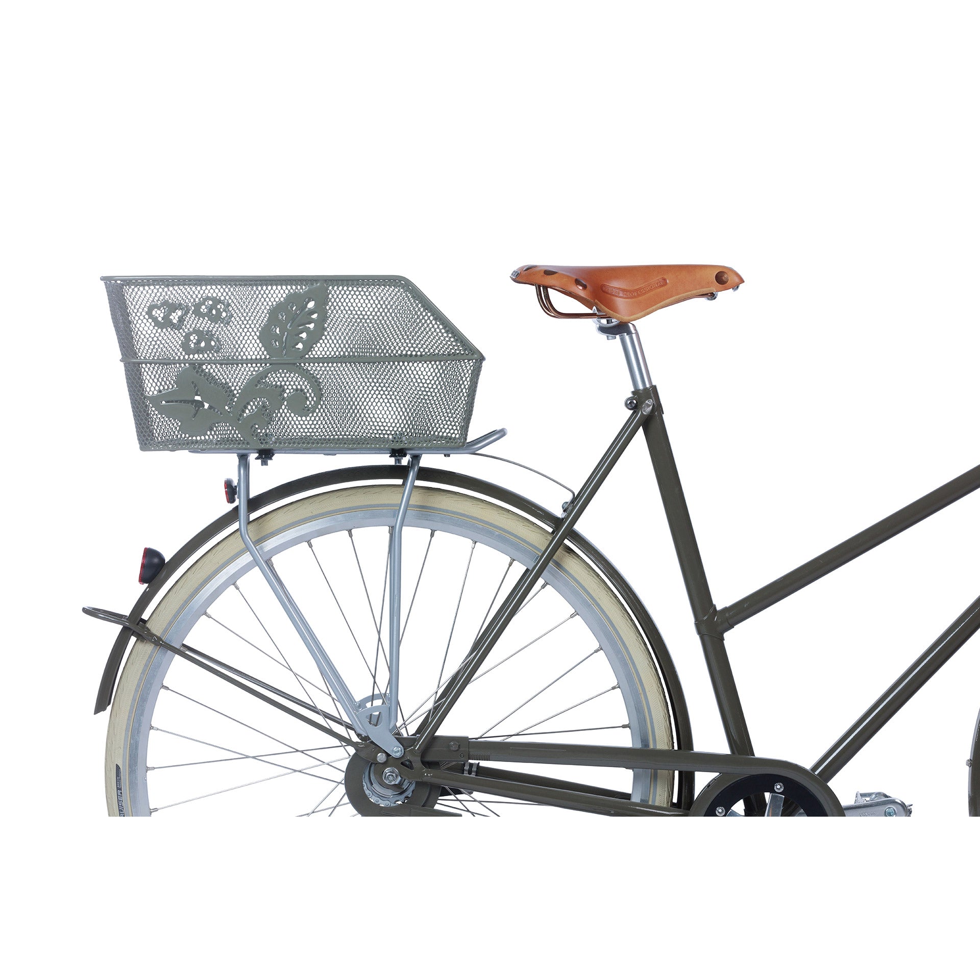 Basil Cento Flower- fietsmand - achterop - olijfgroen