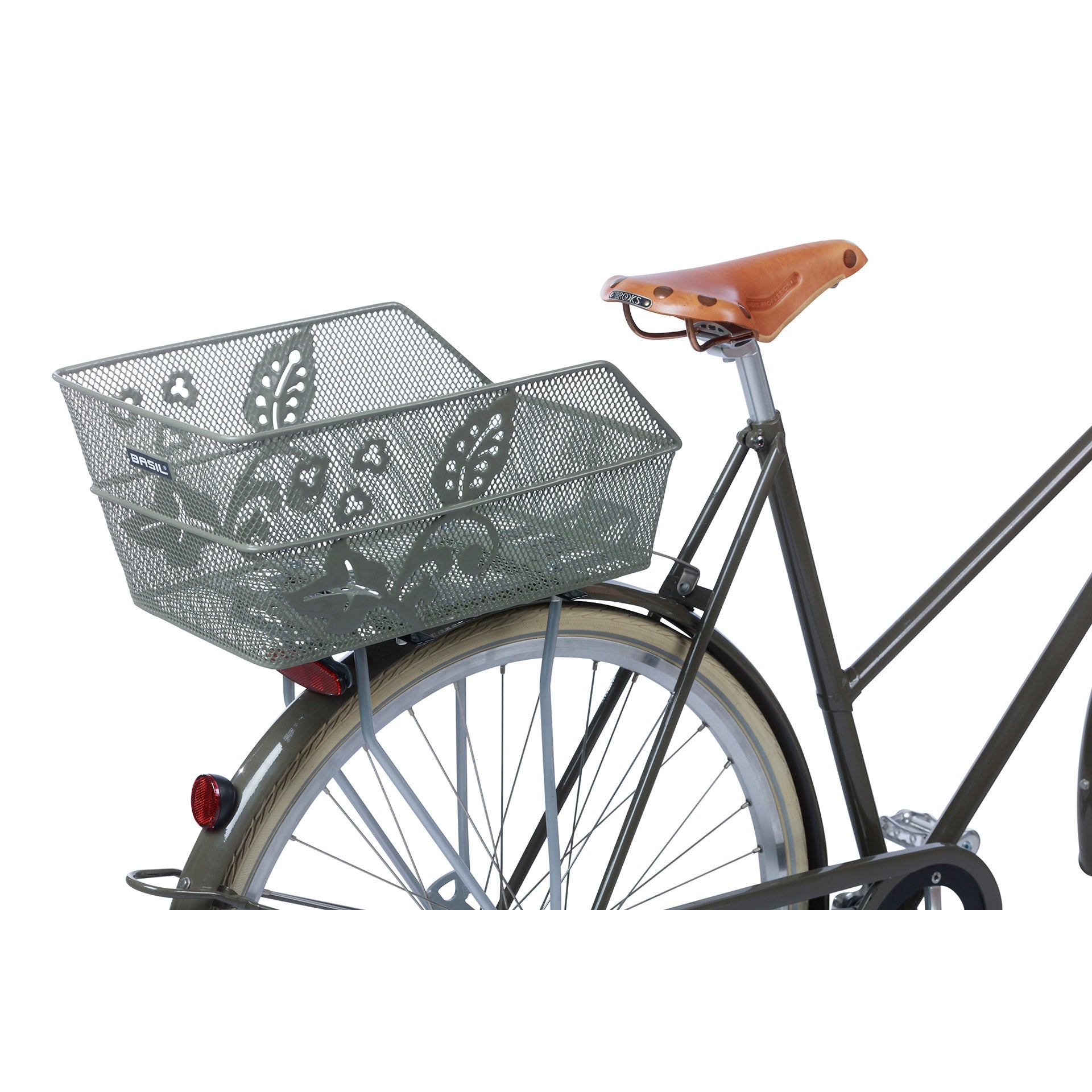 Basil Cento Flower- fietsmand - achterop - olijfgroen