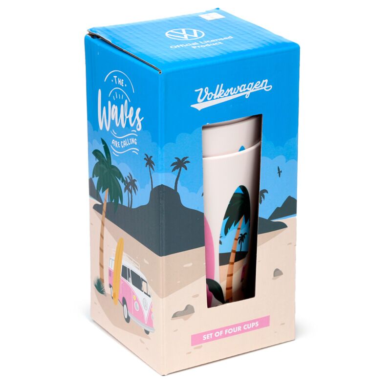 Vw t1 volkswagen busje golven set 4 rpet duurzame picknickbekers 450ml