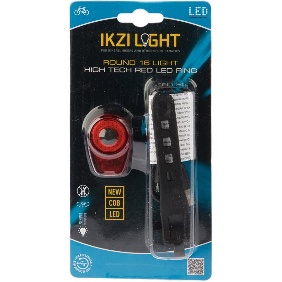 Ikzilight achterlicht rond16 m cob led-ring,usb-oplaadbaar