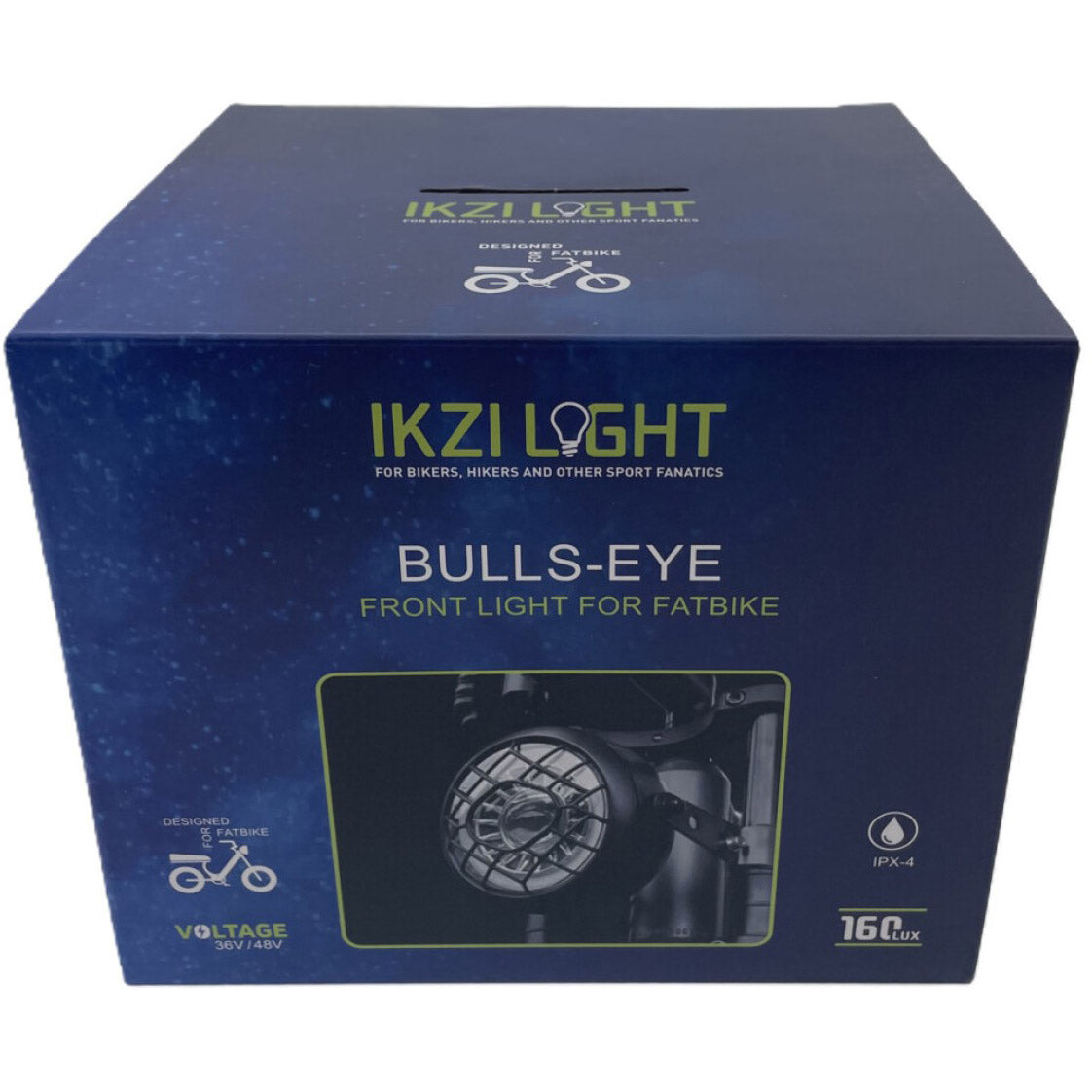Ikzi led voorlicht fatbike koplamp light 160 lux e-bike 36v-48v waterdicht in doos