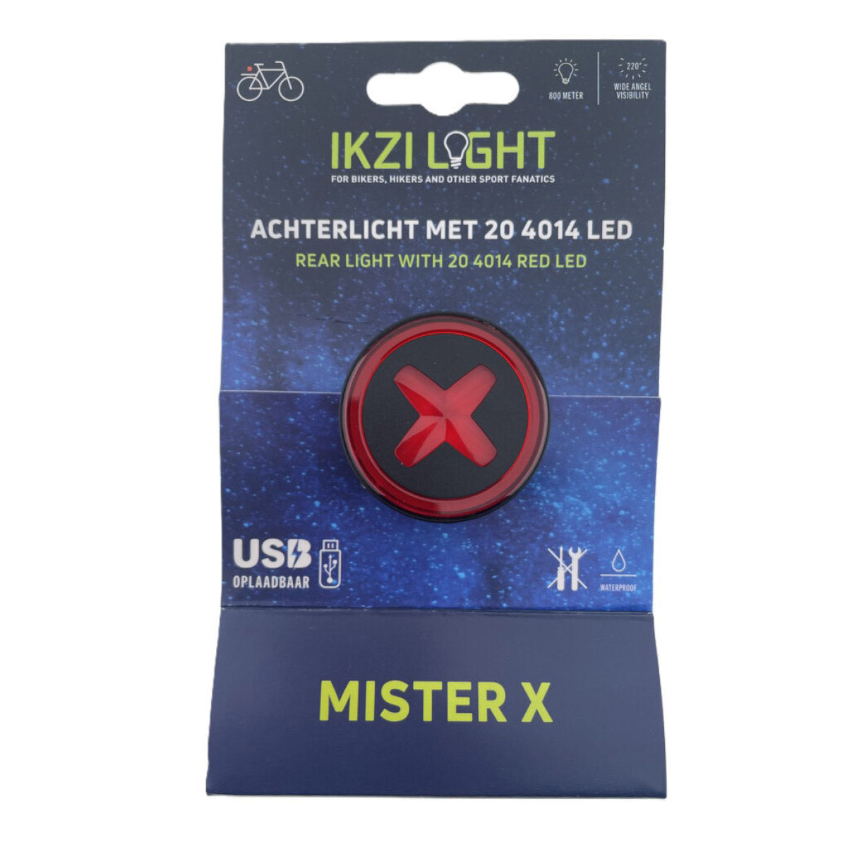 Ikzi light achterlicht mr x met 4014 led, usb-oplaadbaar