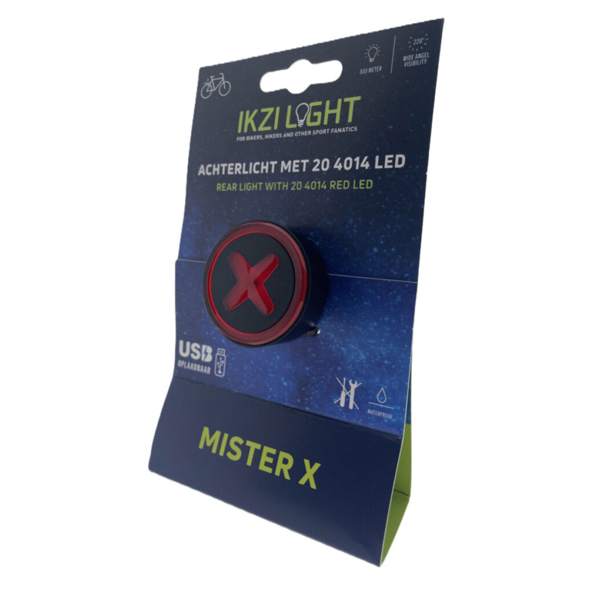Ikzi light achterlicht mr x met 4014 led, usb-oplaadbaar