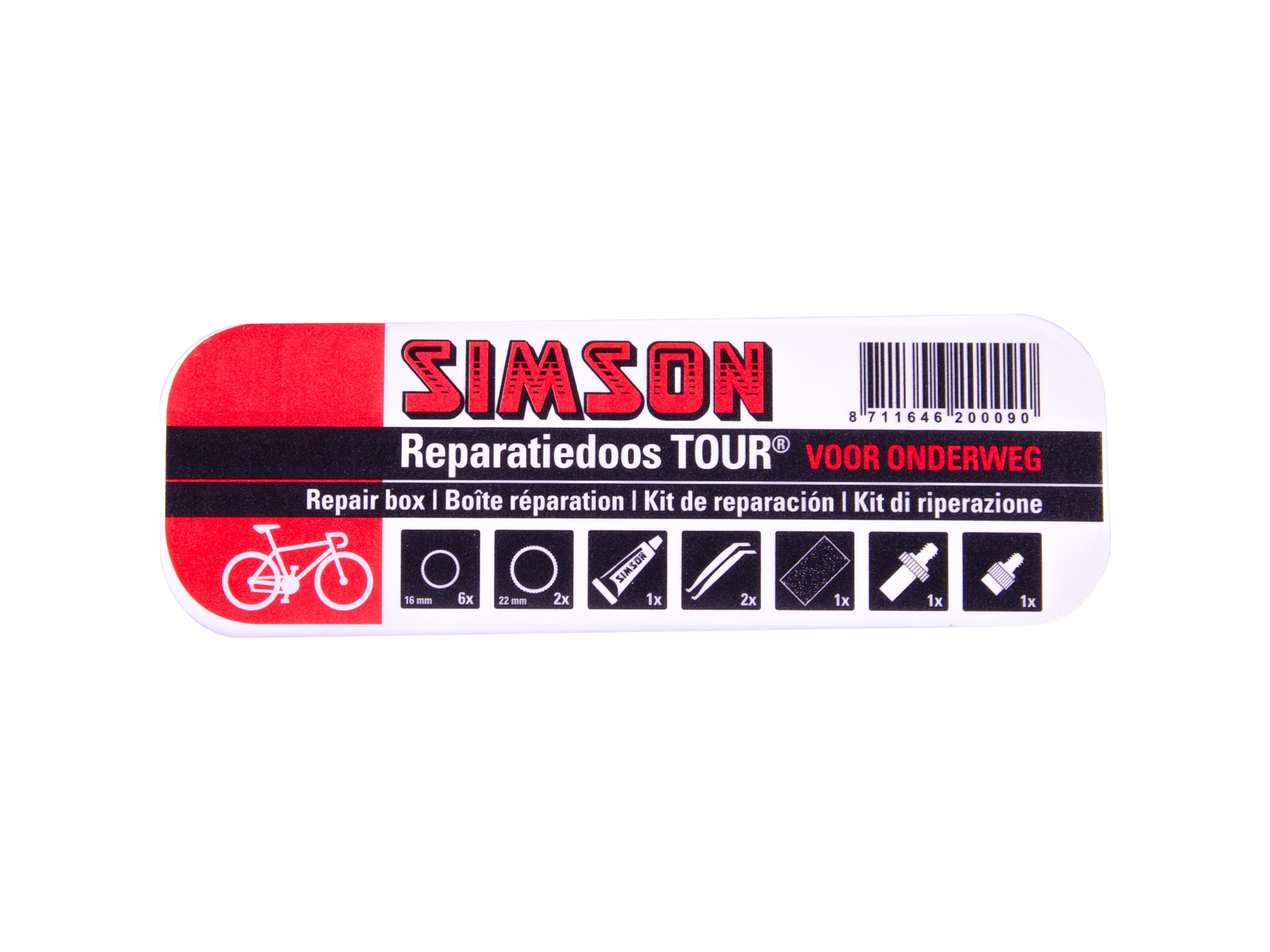 reparatiedoos Tour 11,5 cm aluminium rood wit 15-delig
