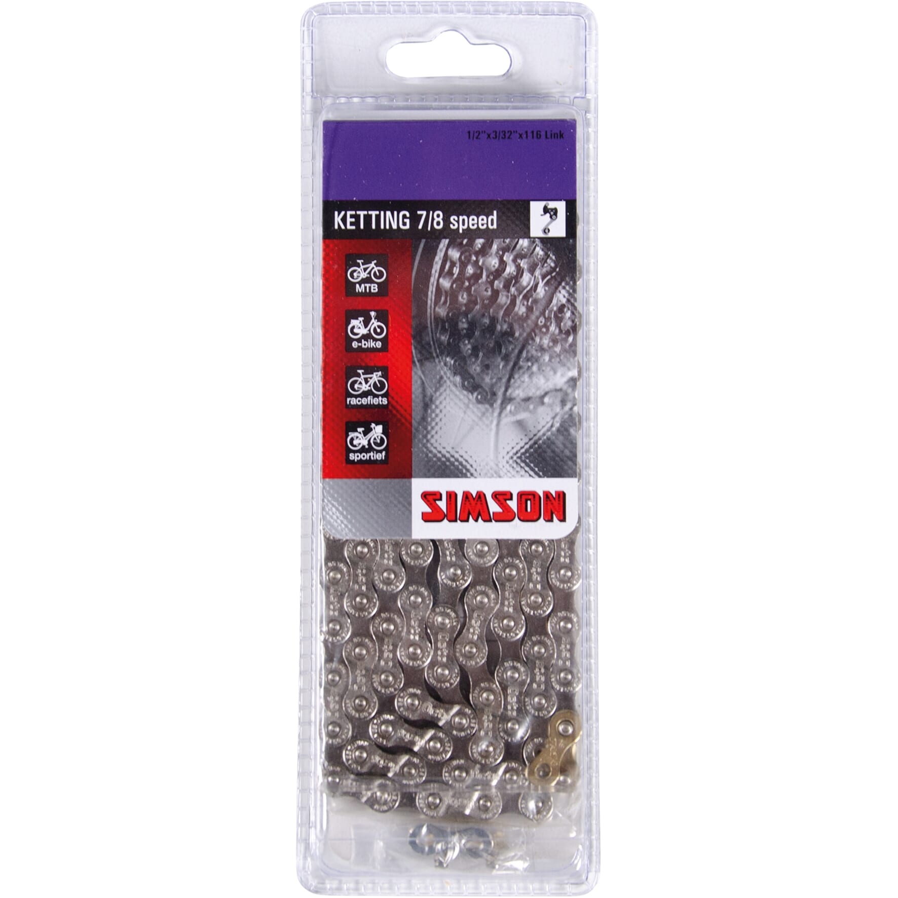 Simson Ketting Derailleur 7 8 - Fietsketting 116 schakels - 7 8 versnellingen - 1 2 x 3 32 - Zwart