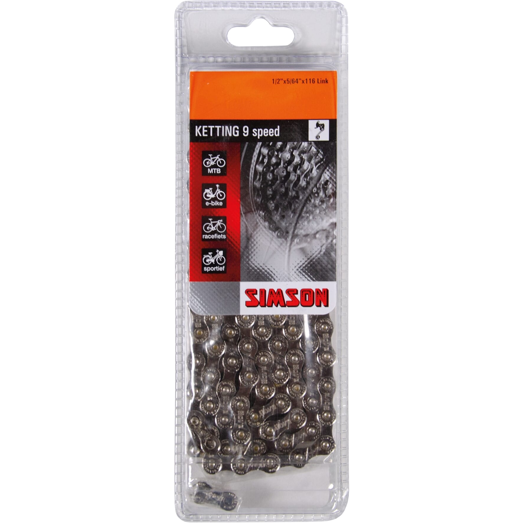 Simson Fietsketting Derailleur 9 - 116 schakels - 1 2 x 5 64 - zilver