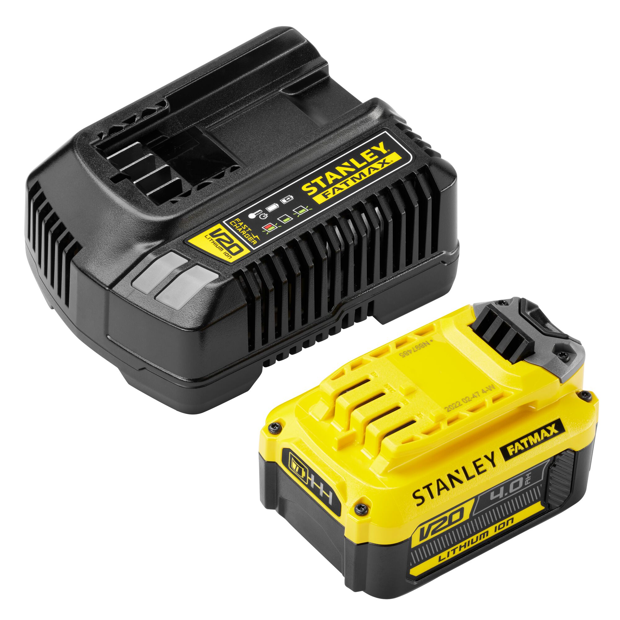 Stanley fatmax v20 18v startkit oplader (geel zwart, oplader (2a) en accu (4.0ah) inbegrepen)