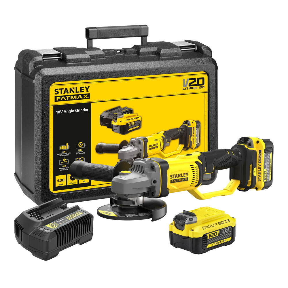 Stanley sfmcg400m2k fatmax® v20 accu haakse slijper 125mm 18v 4.0ah in koffer