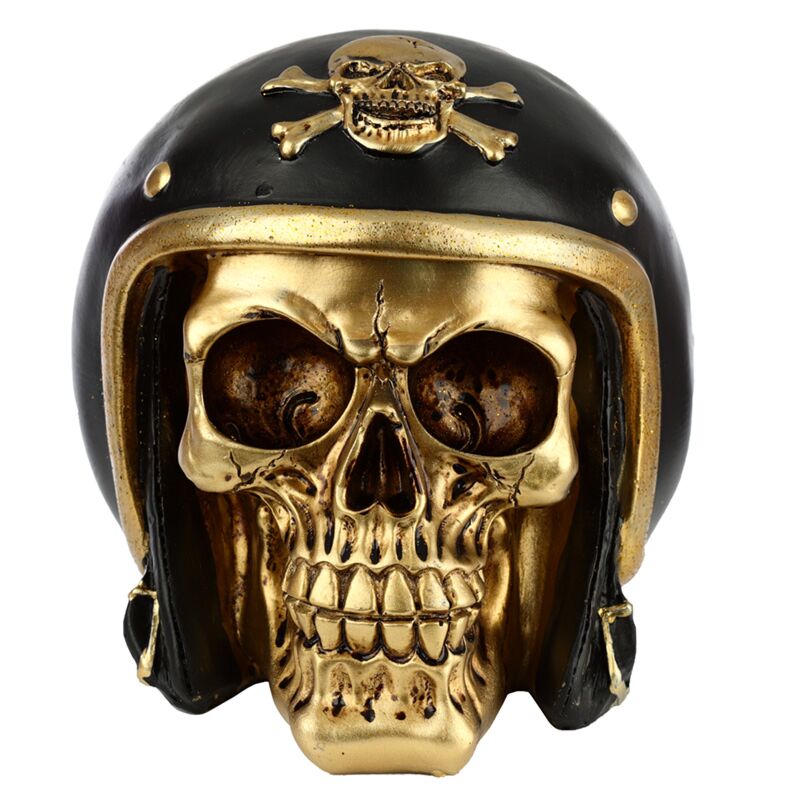 Gouden schedel in motorhelm woonaccessoire
