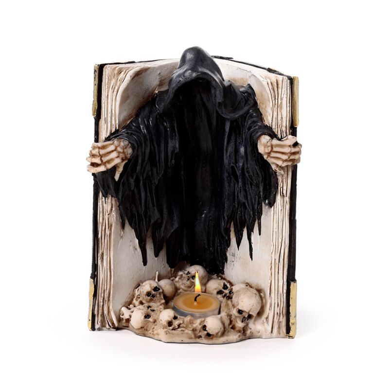 The reaper of death boek van schedels waxinelichthouder