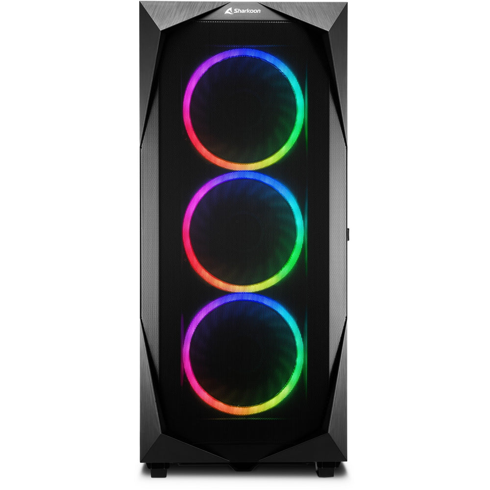 Sharkoon rev300 midi tower behuizing (zwart | 4x usb-a | 1x usb-c | rgb | tempered glass)