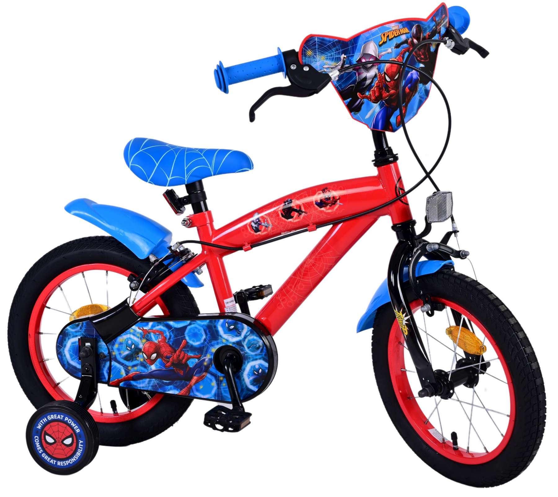 Spiderman ultieme spider-man kinderfiets - jongens - 14 inch - blauw rood - twee handremmen