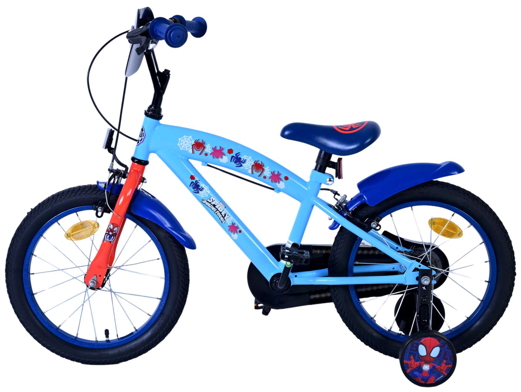Spidey en zijn geweldige vrienden spidey kinderfiets - jongens - 16 inch - blauw - twee handremmen