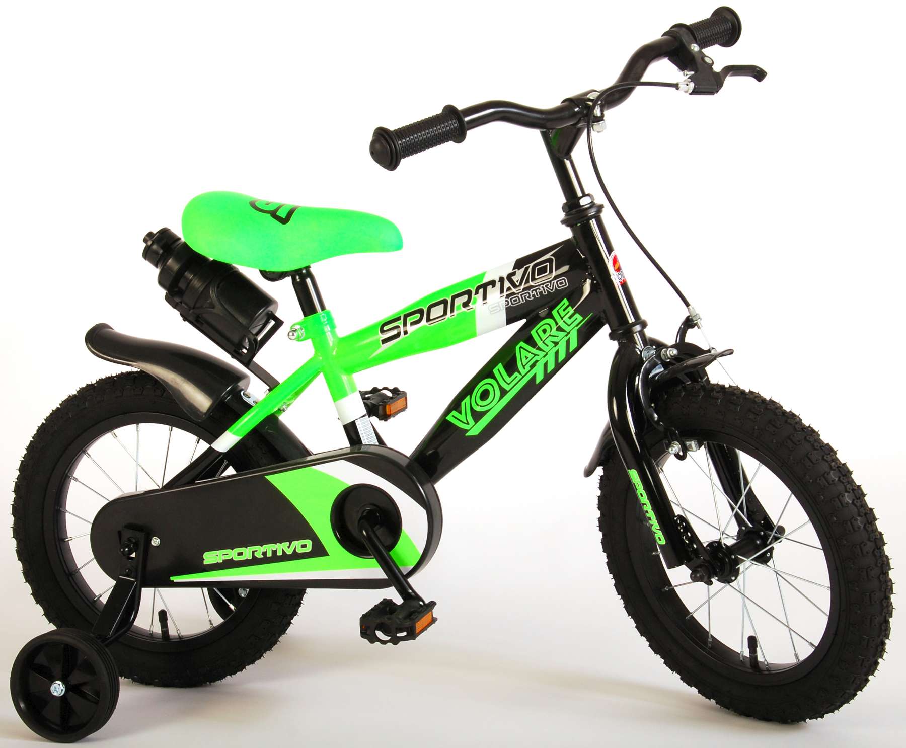 Volare Sportivo Kinderfiets - Jongens - 14 inch - Neon Groen Zwart - 95% afgemonteerd