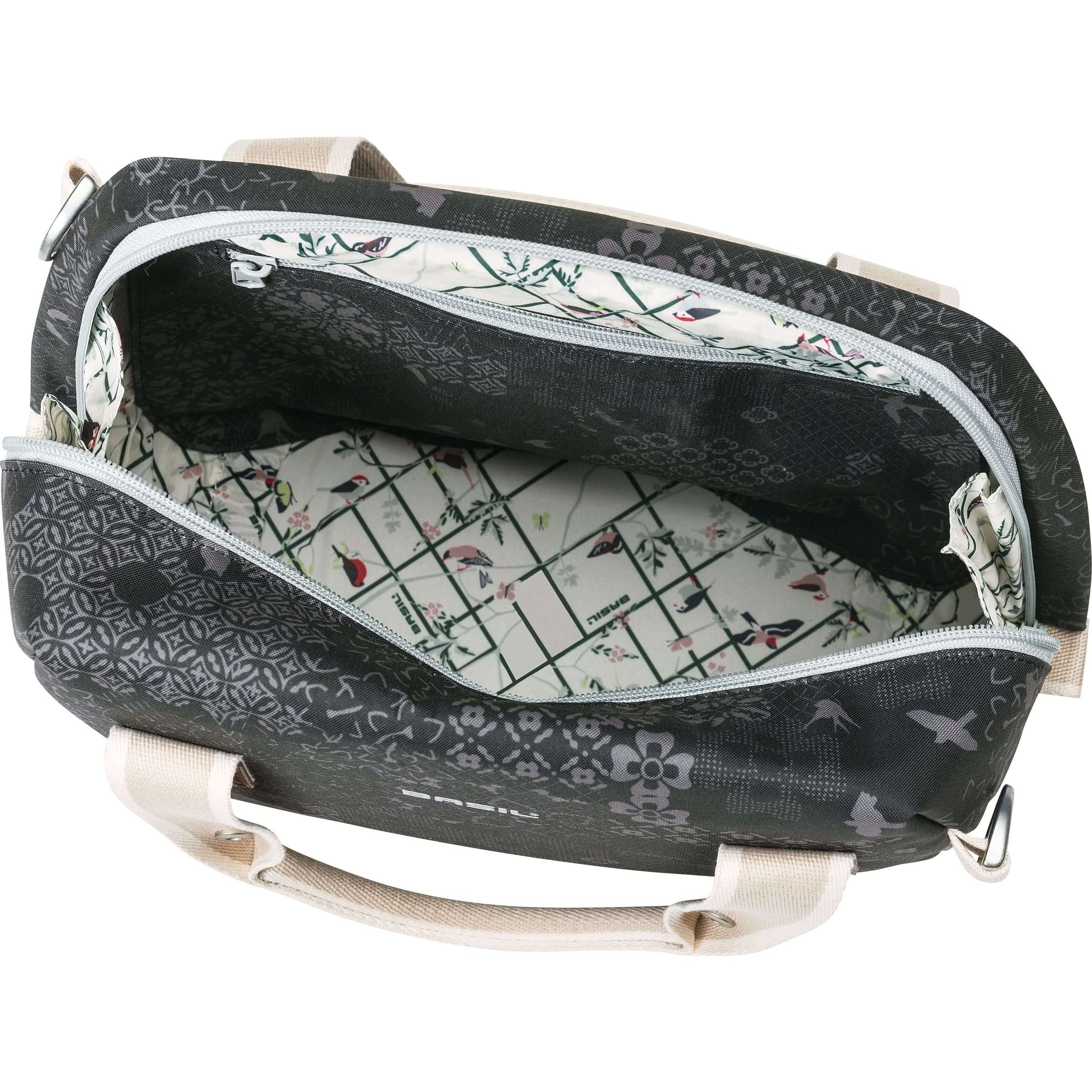 Basil Bohème City Bag - elegante groene hand-, schouder- en stuurtas voor dames, geschikt voor elektrische fietsen en stadsfietsen - zwart