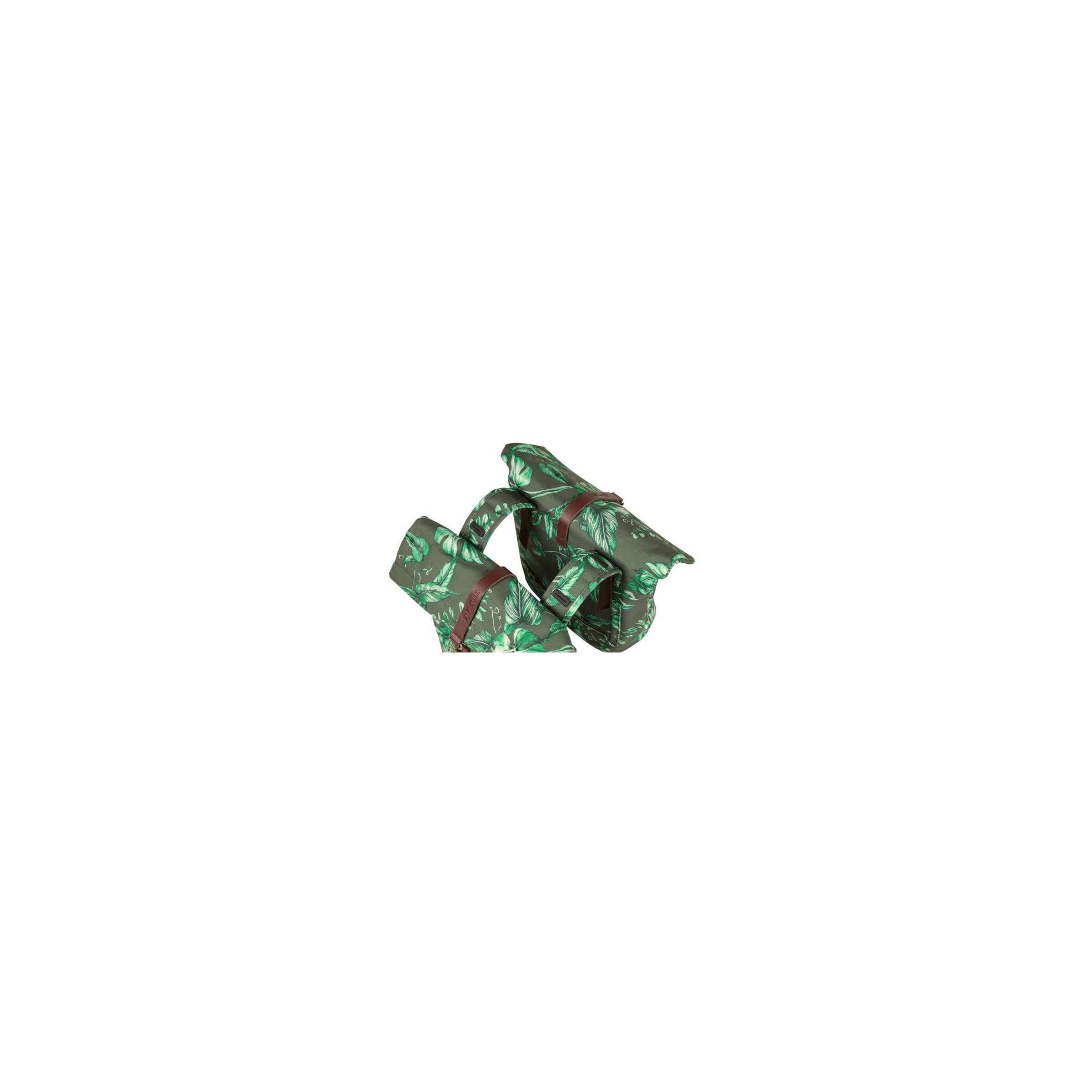 Basil Ever-Green dubbele fietstas, gerecycled PET, waterkerende vouwsluiting, vegan leer, 28-32L, tijm groen