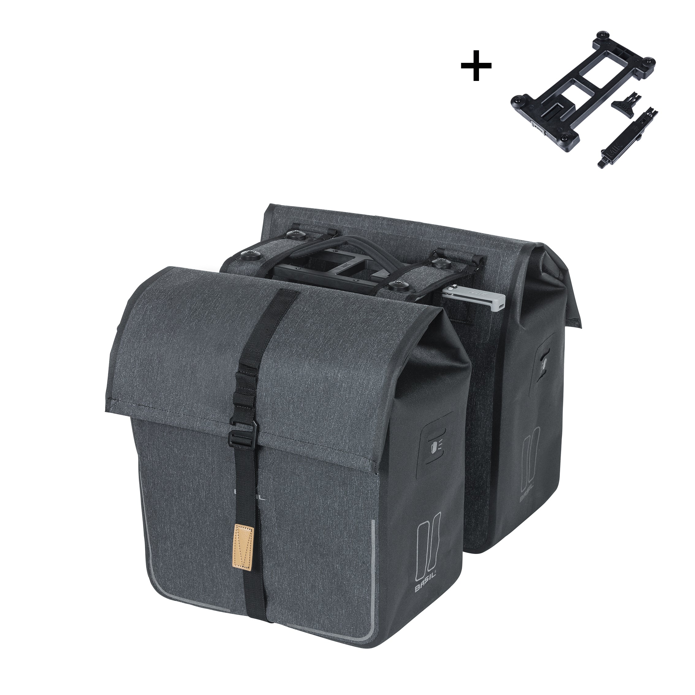 Basil dubbele fietstas urban dry mik 50 liter - charcoal