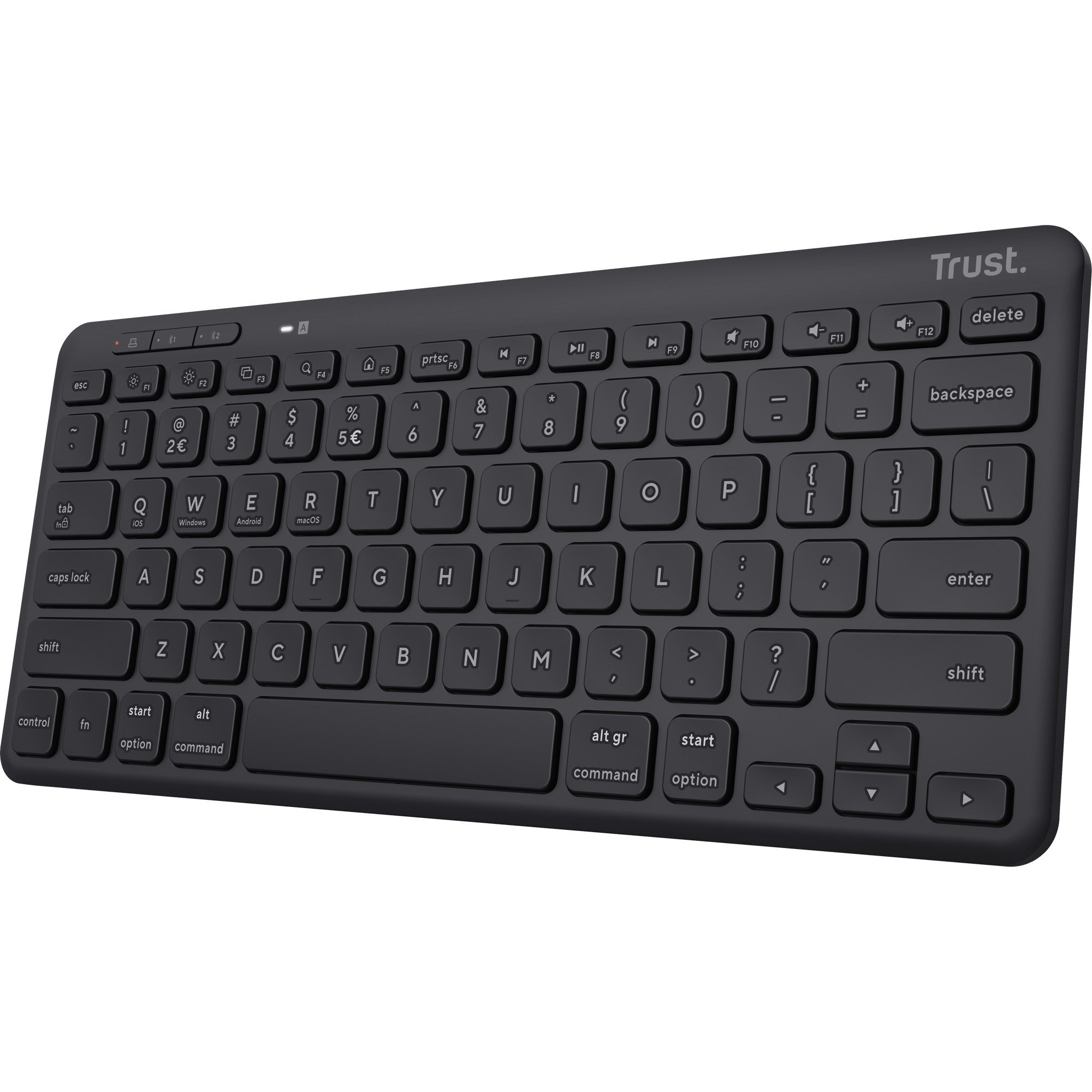 Trust lyra compact draadloos toetsenbord (zwart, us lay-out, scissor switches, 2,4 ghz usb, bluetooth, 65%)