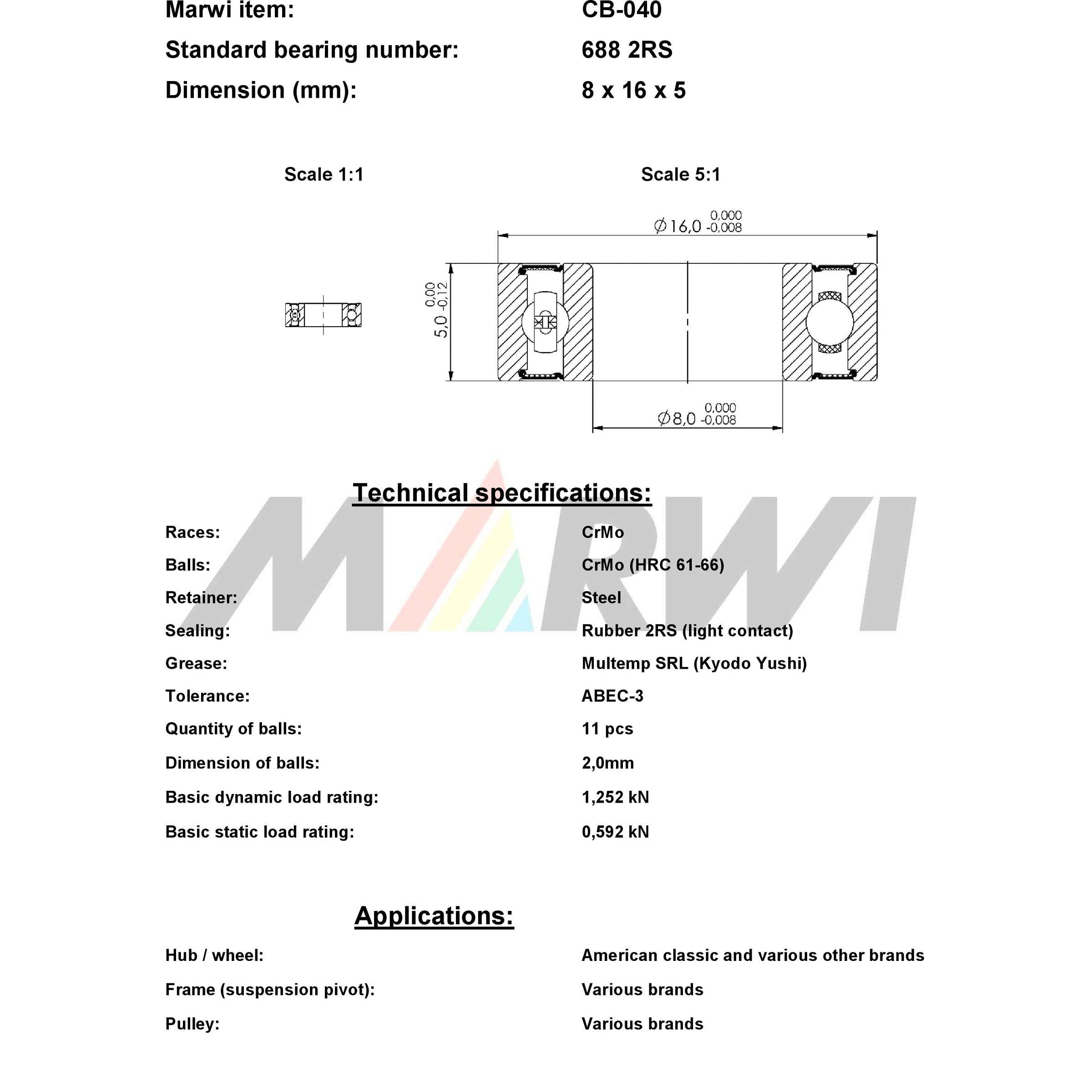 Union kogellager ball bearing cb-040 8x16x5