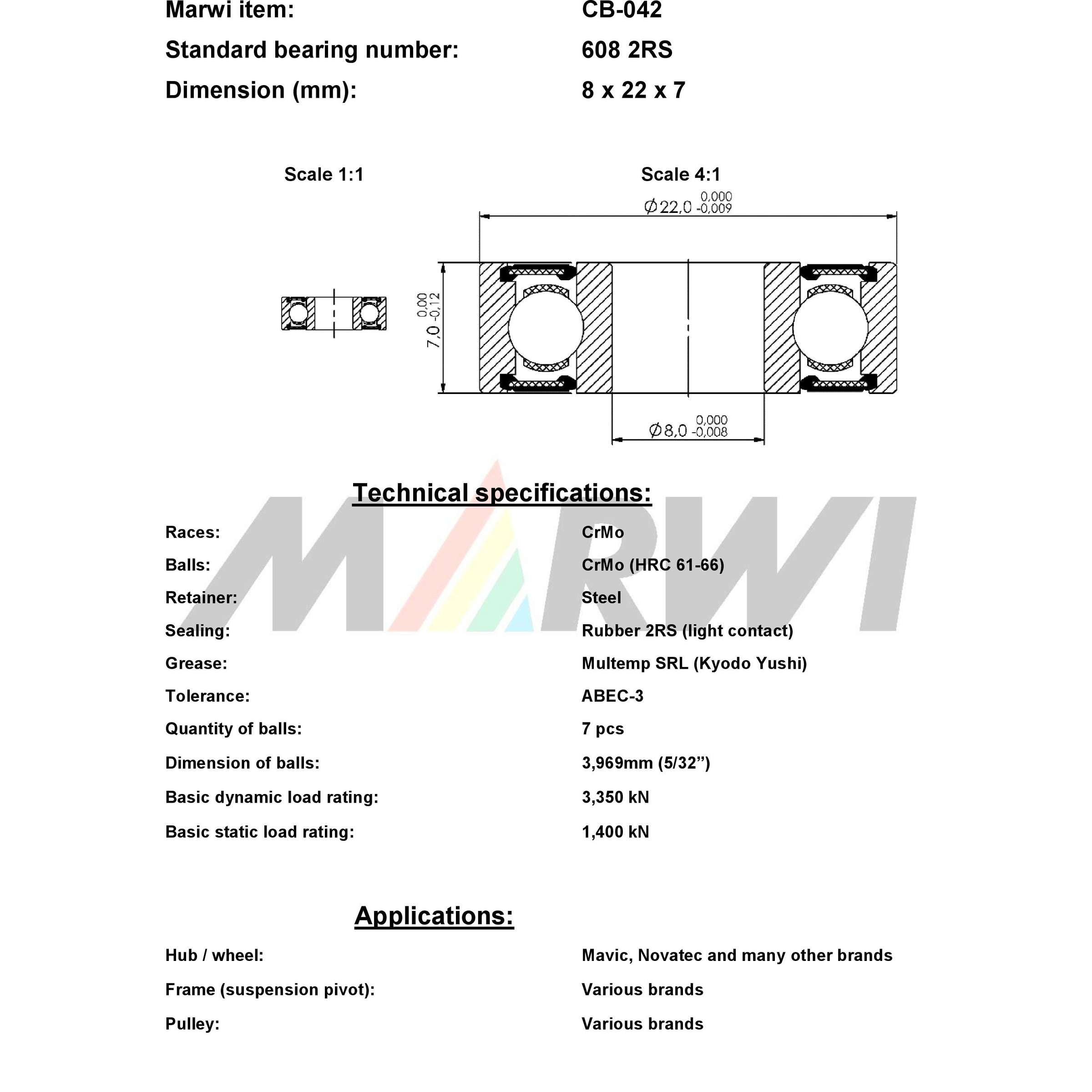 Union kogellager ball bearing cb-042 8x22x7