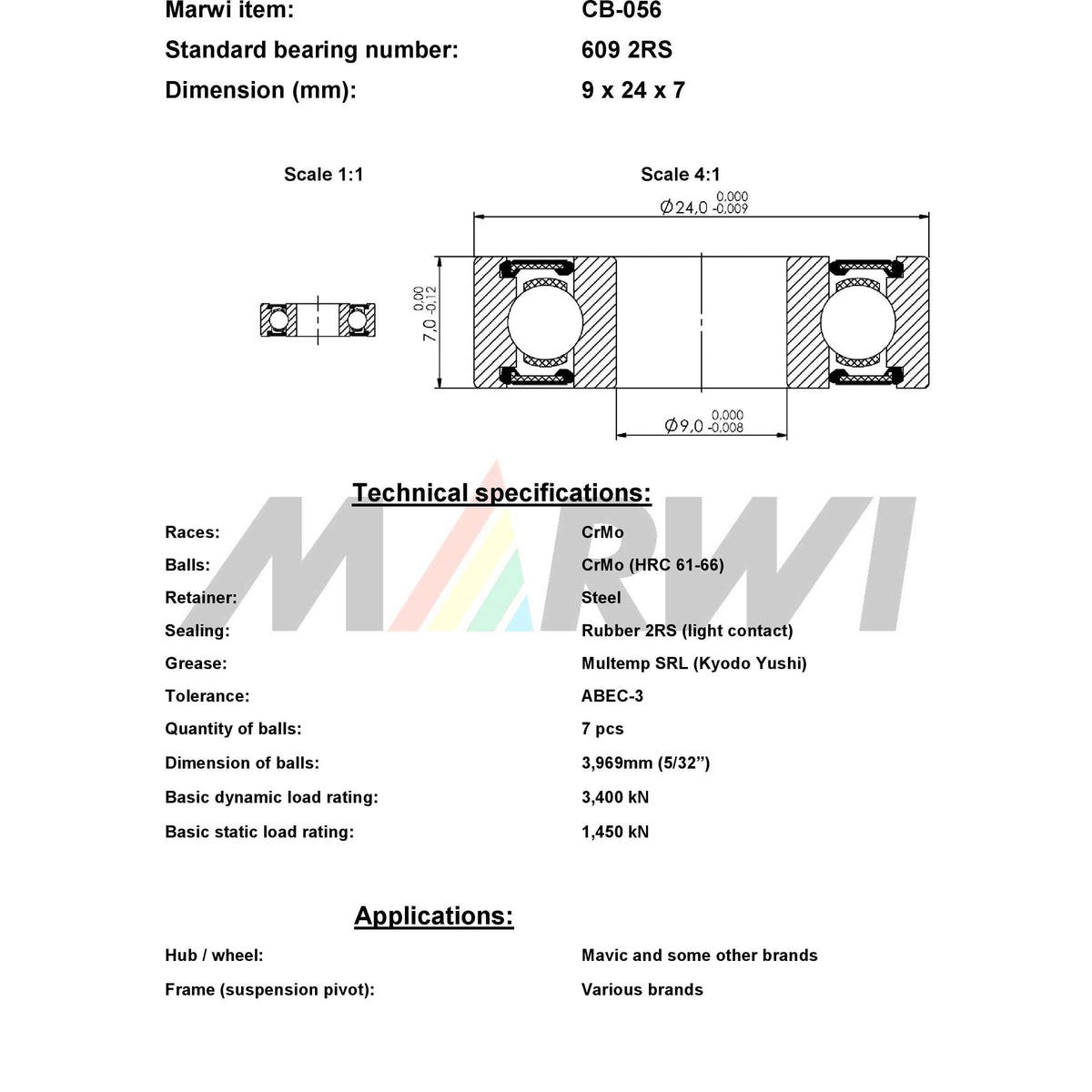 Union ball bearing ball bearing cb-056 9x24x7