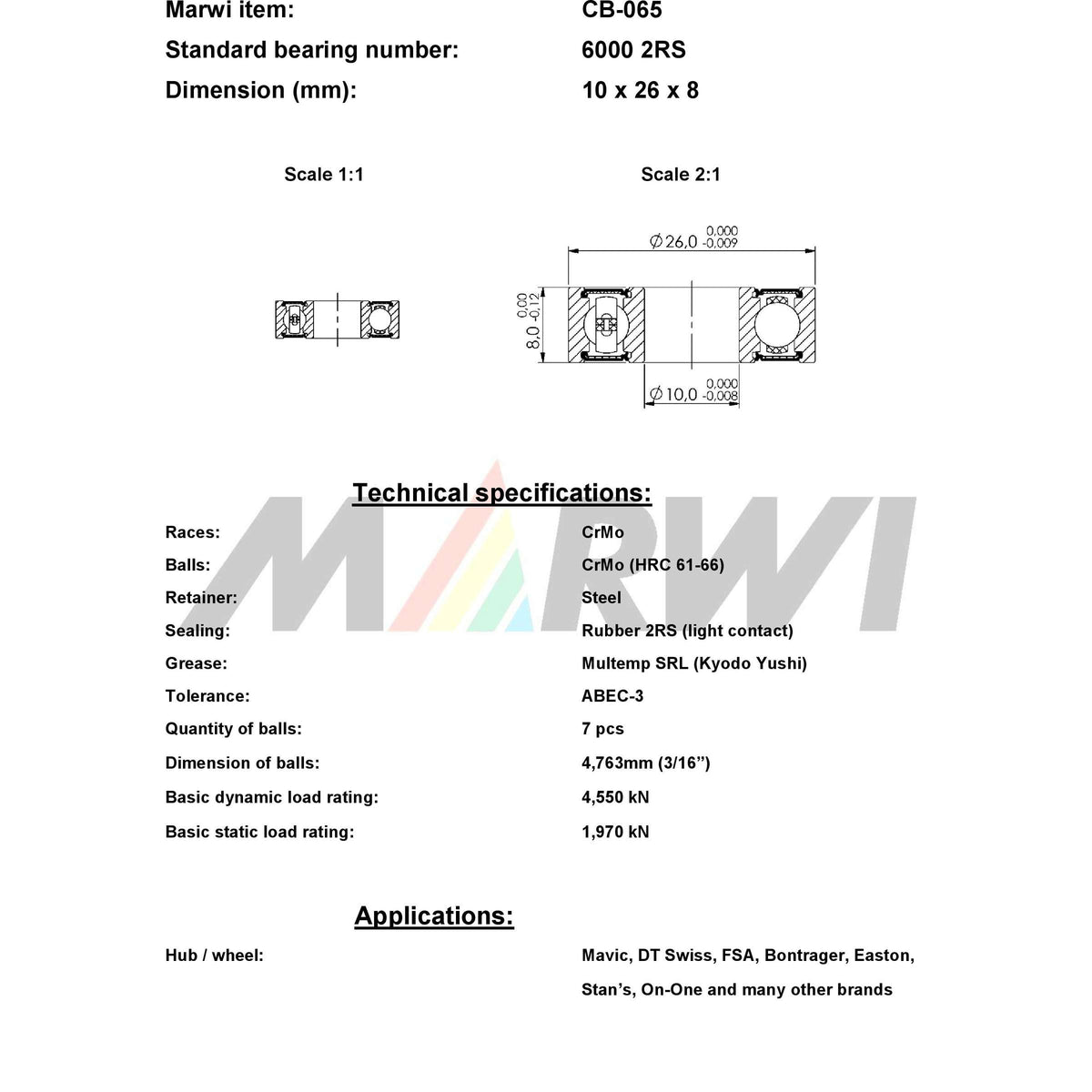 Union ball bearing ball bearing cb-065 10x26x8