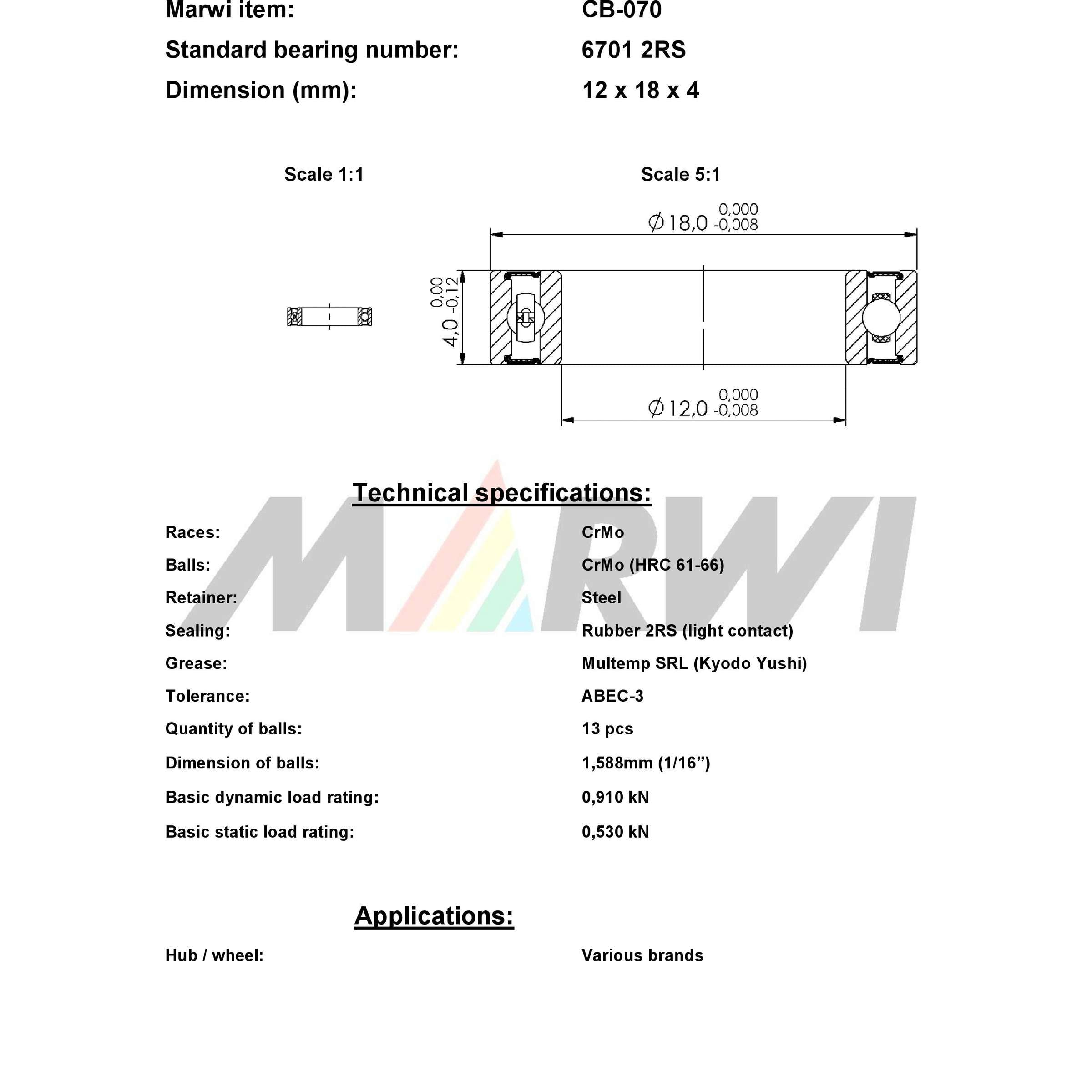 Union ball bearing ball bearing cb-070 12x18x4