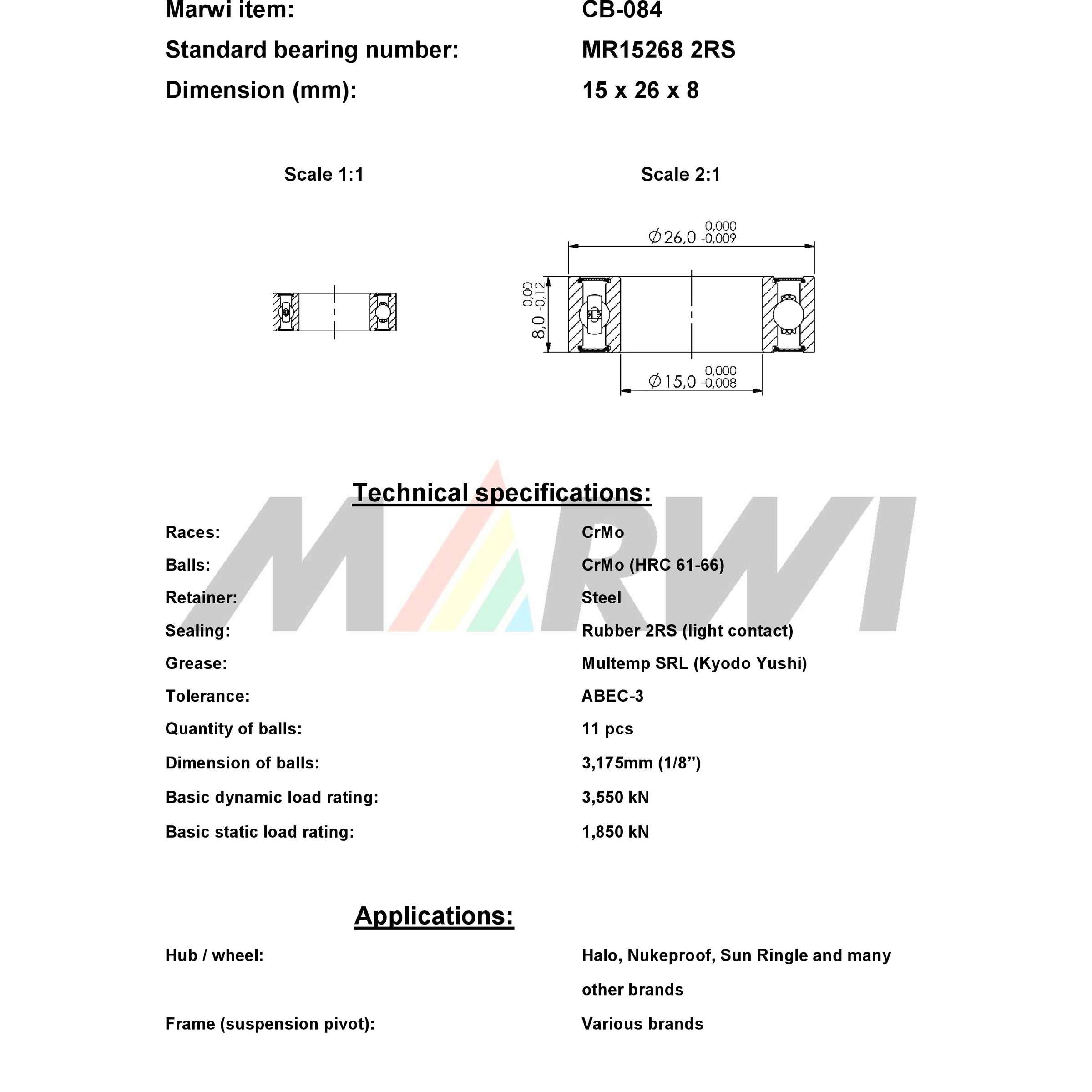 Union kogellager ball bearing cb-084 15x26x8