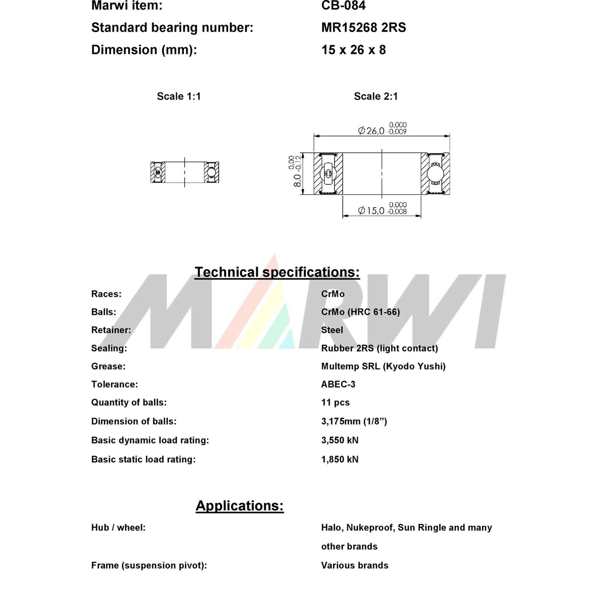 Union ball bearing ball bearing cb-084 15x26x8