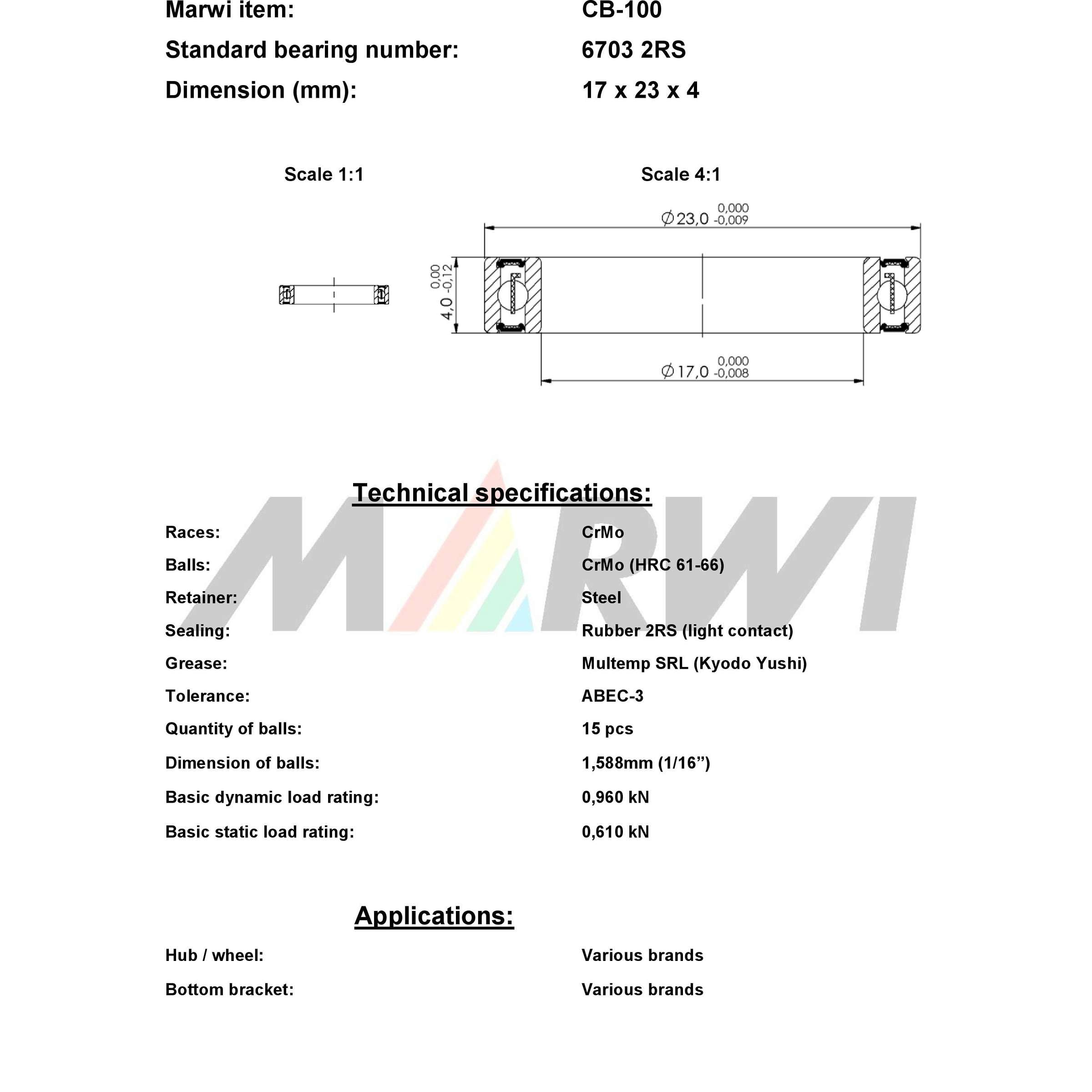 Union kogellager ball bearing cb-100 17x23x4