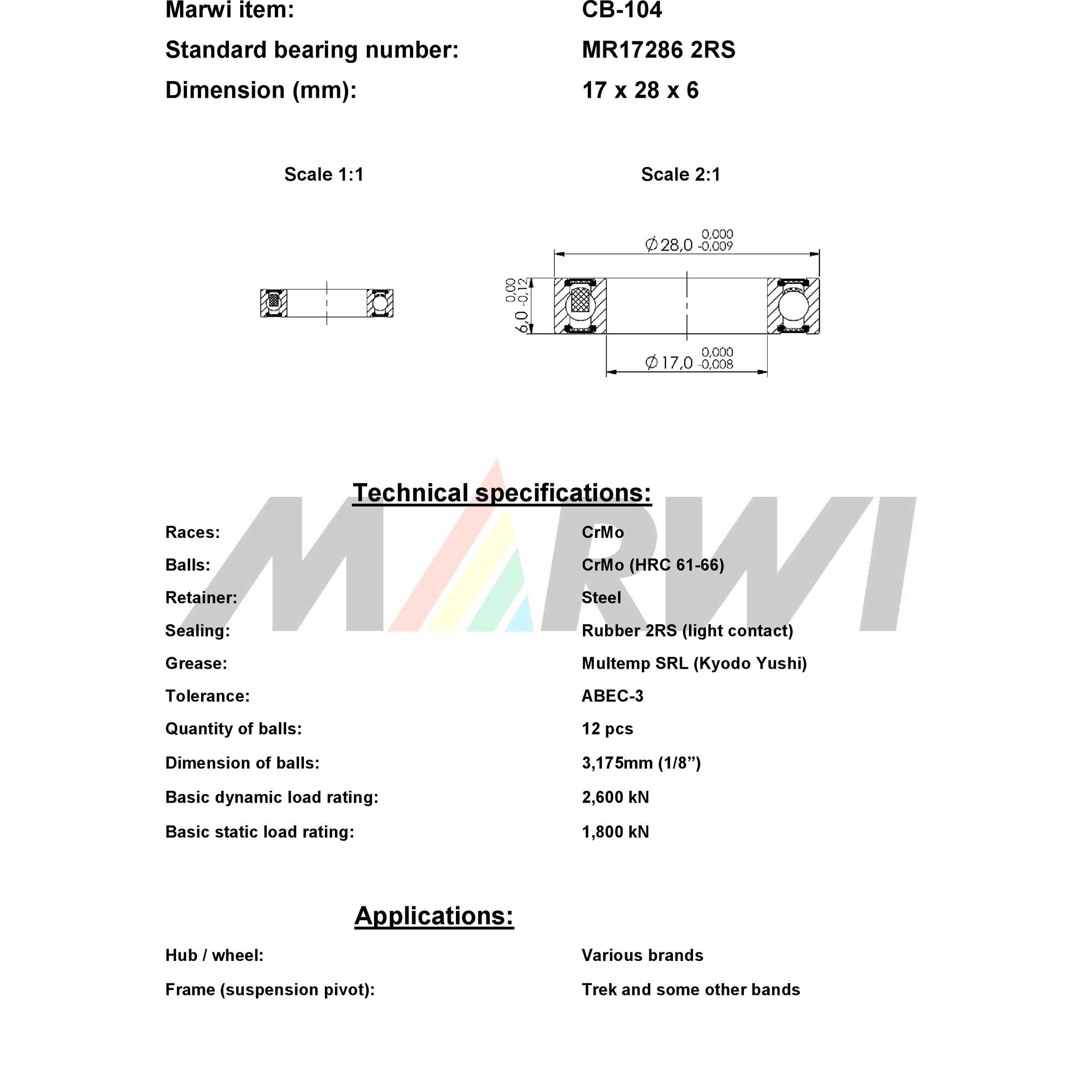 Union kogellager ball bearing cb-104 17x28x6