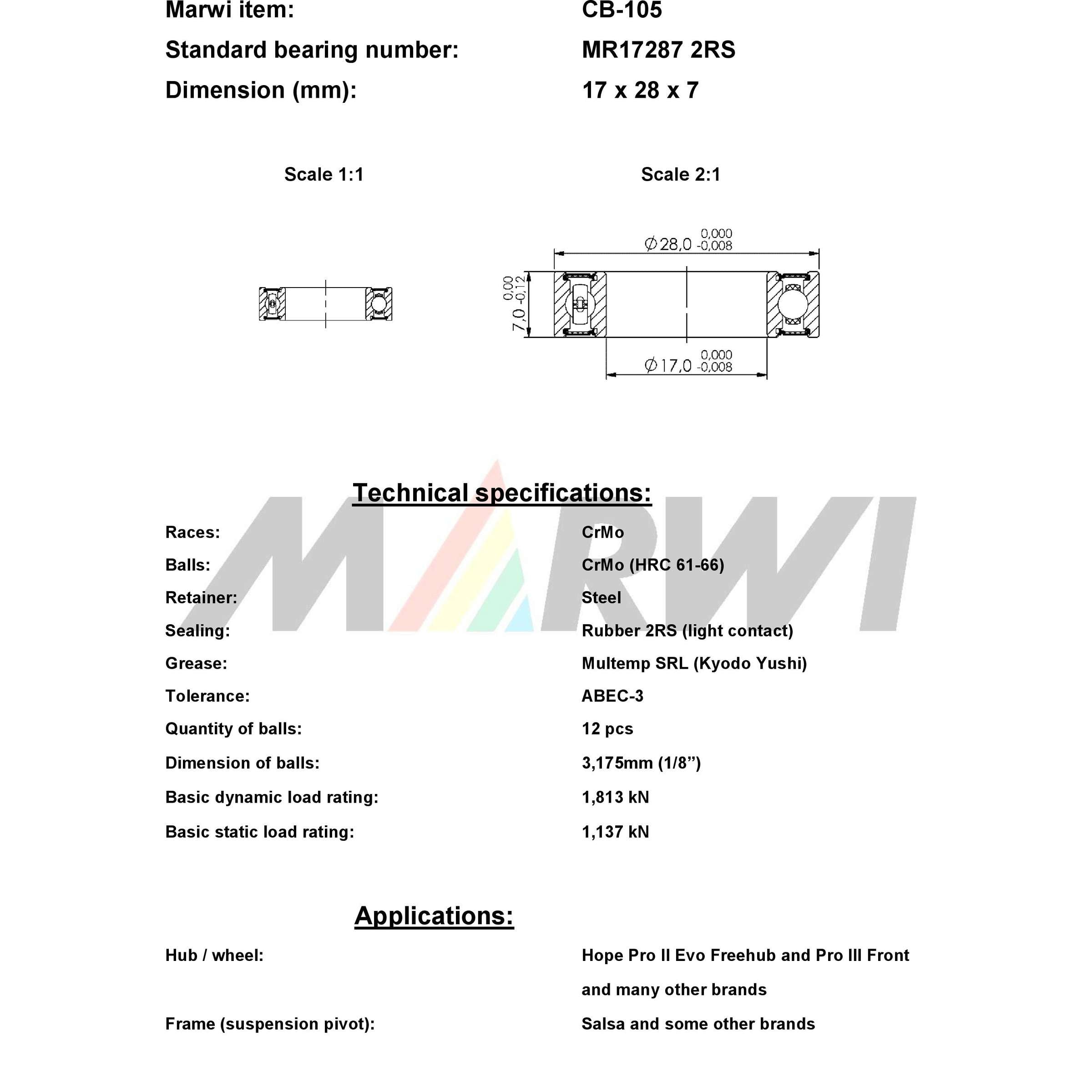 Union ball bearing ball bearing cb-105 17x28x7