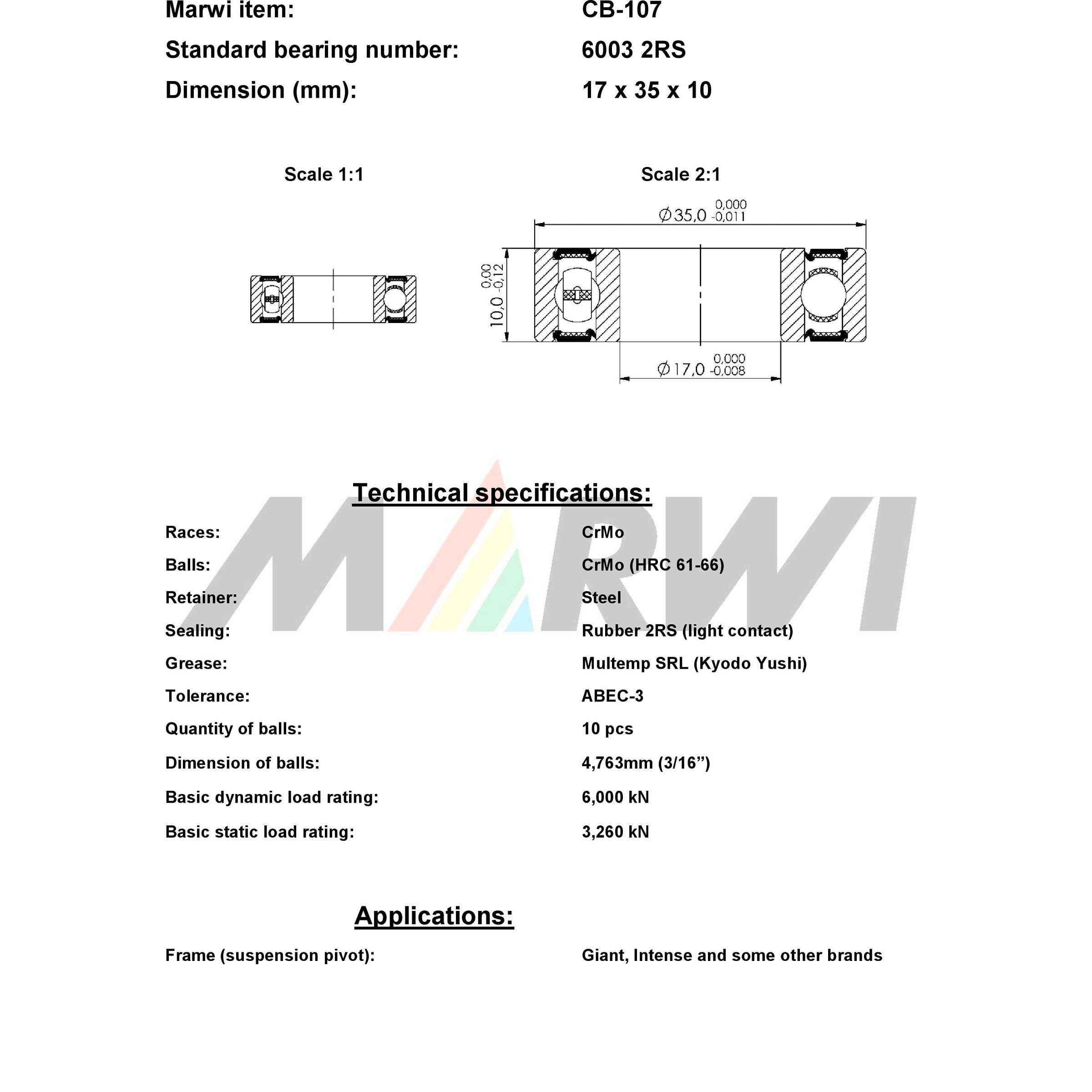 Union kogellager ball bearing cb-107 17x35x10