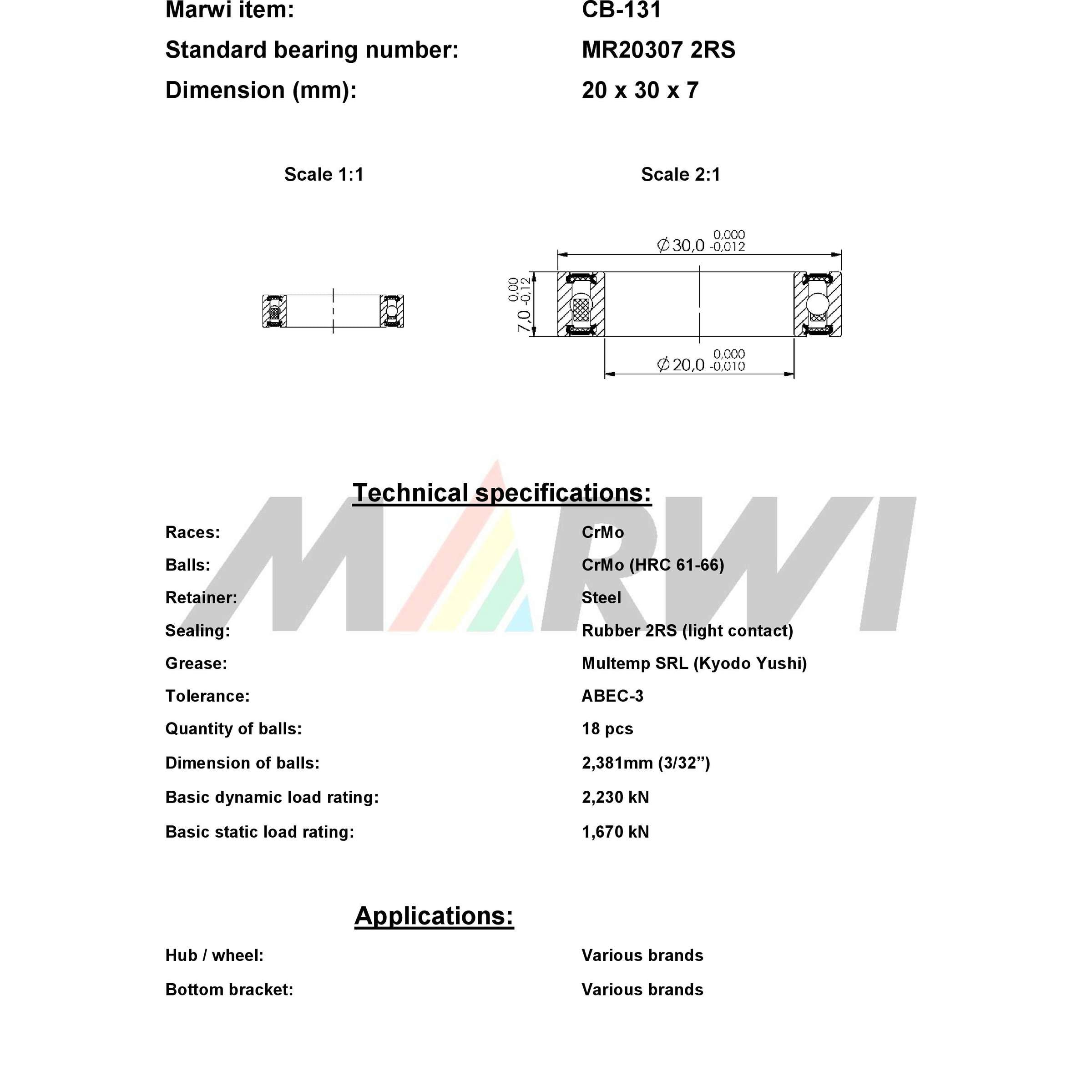 Union kogellager ball bearing cb-131 20x30x7mm