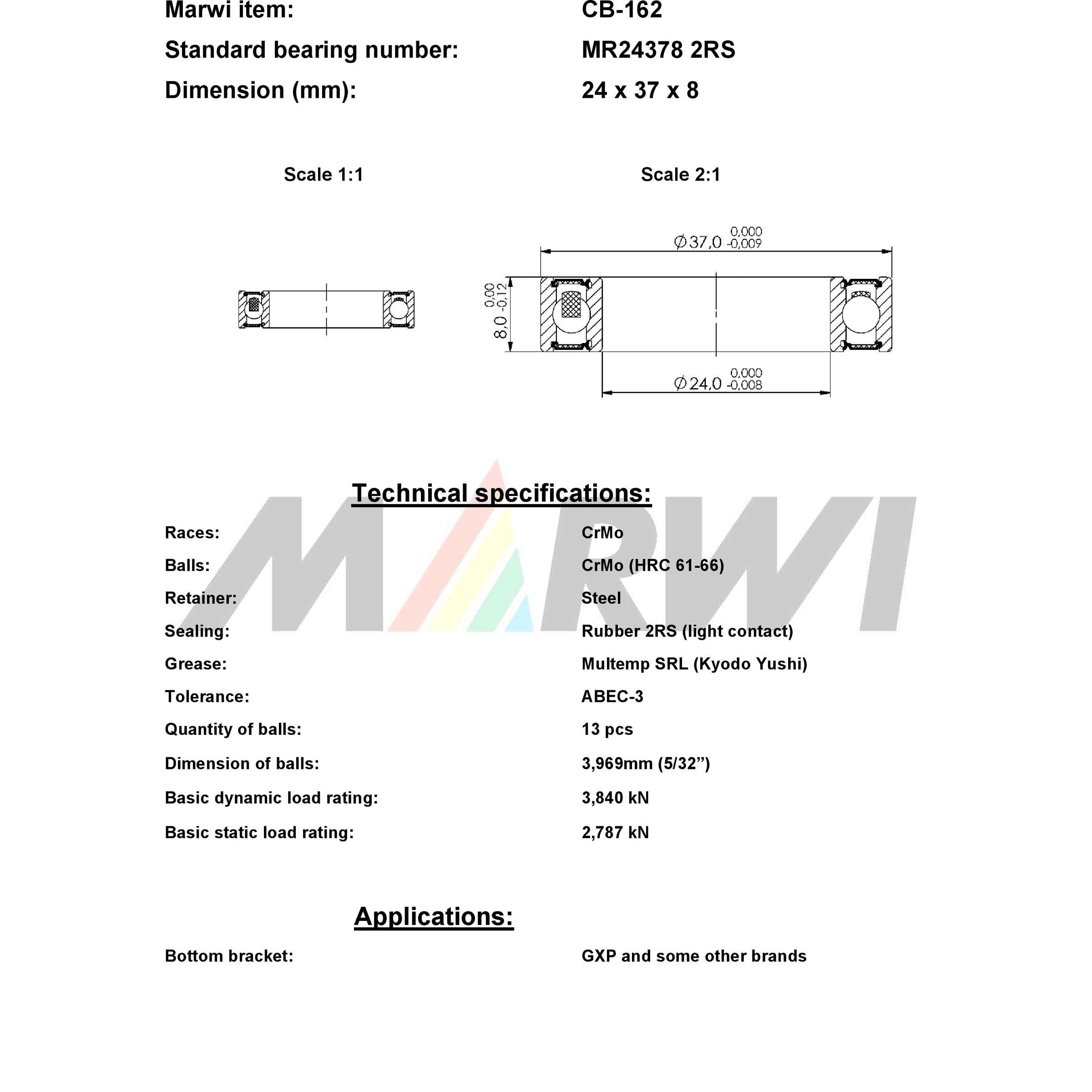 Union ball bearing CB-162 24x37x8
