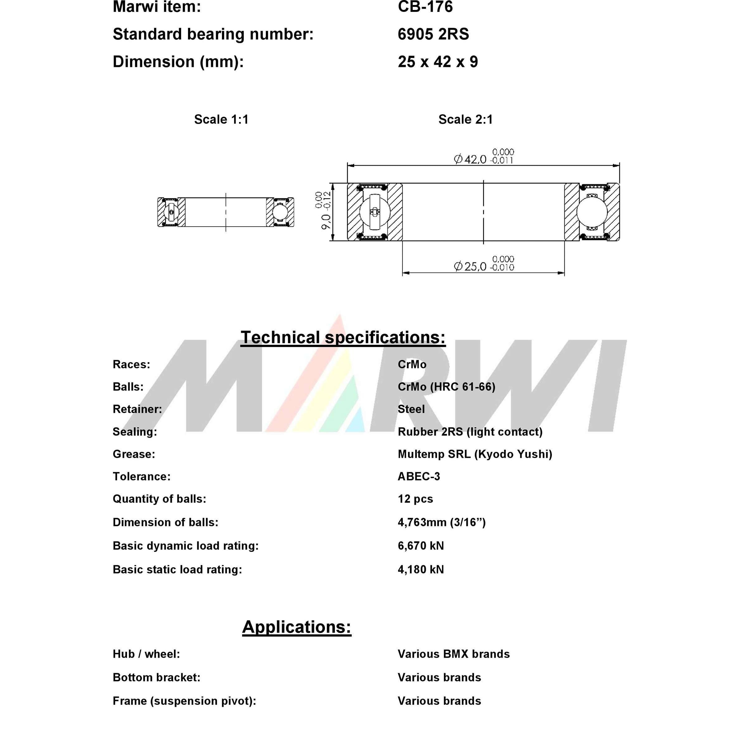 Union ball bearing ball bearing cb-176 25x42x9