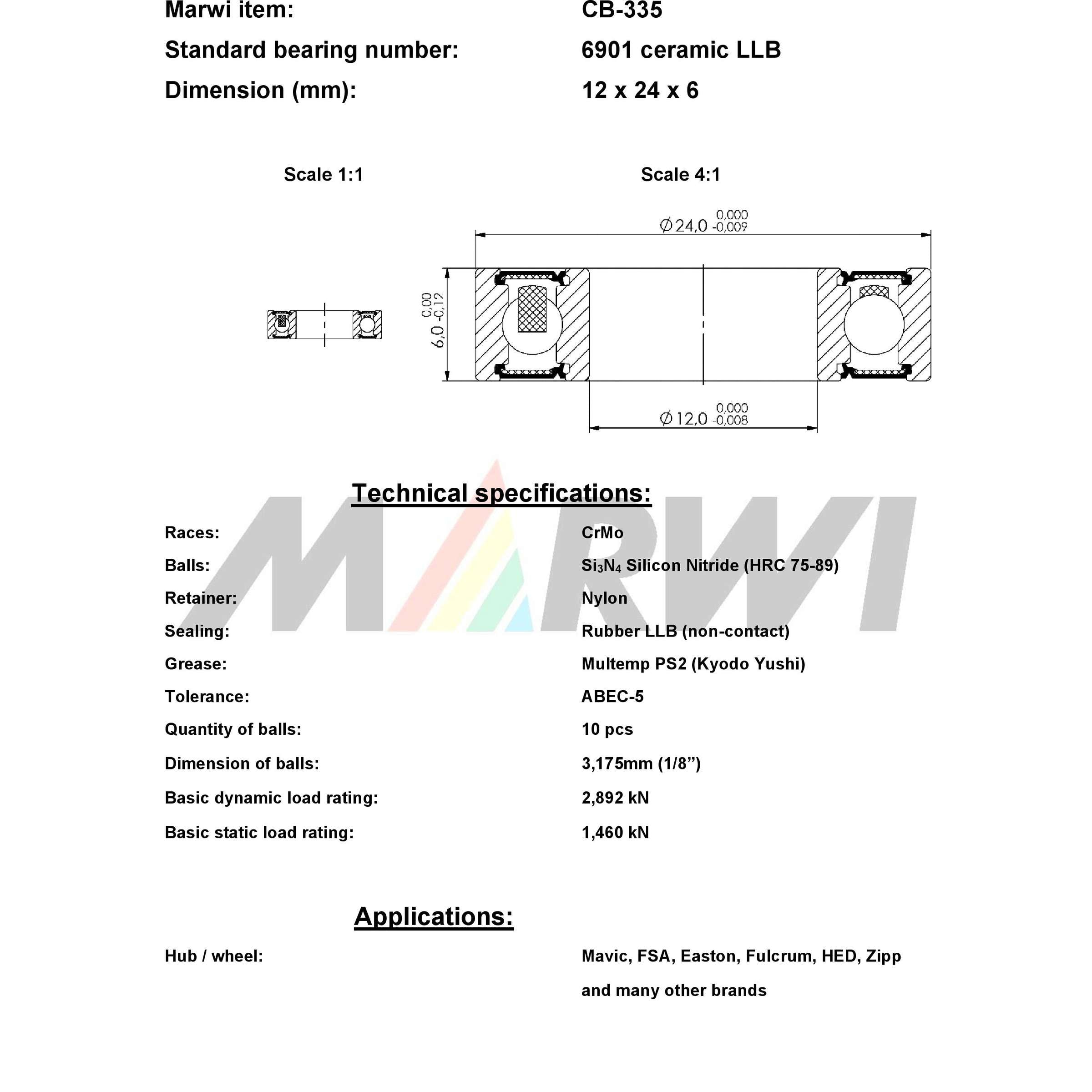 Union kogellager ball bearing cb-335 12x24x6