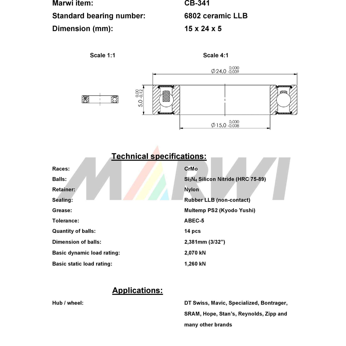 Union ball bearing cb-341 15x24x5
